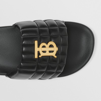 quilted black slides