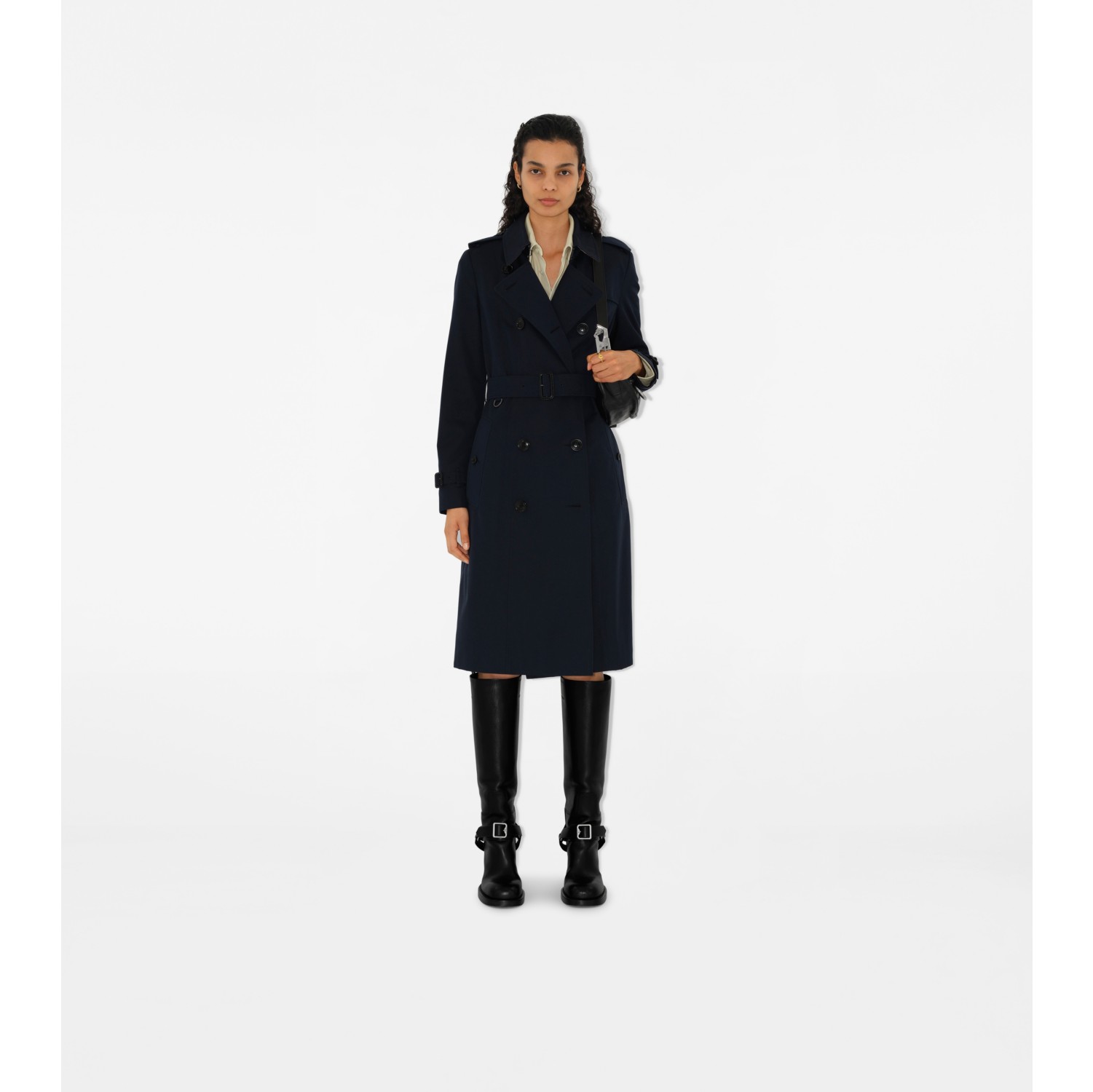 Long Chelsea Heritage Trench Coat in Coal blue Women Cotton Gabardine Burberry Official