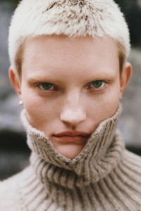 Closeup of model in Roll neck Jumper