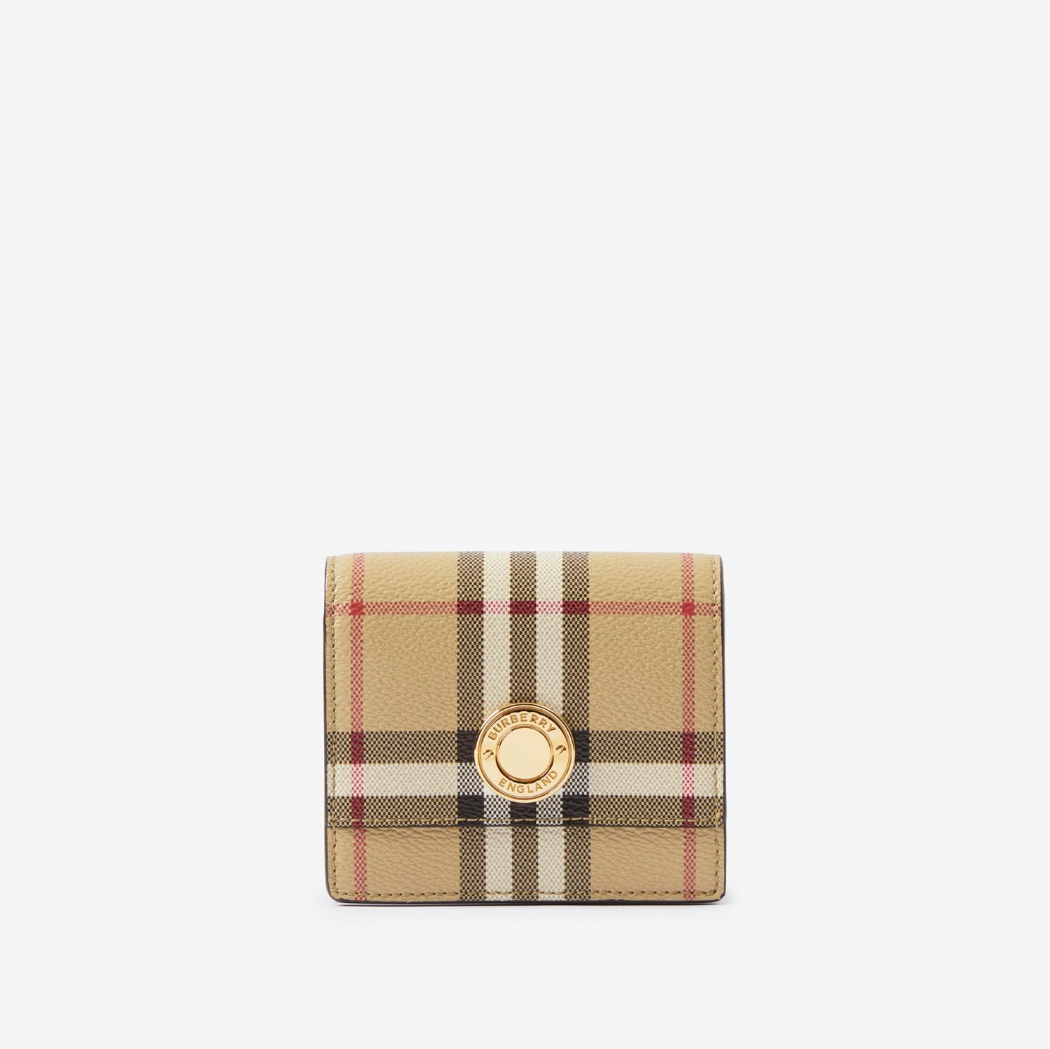 Check and Leather Small Folding Wallet in Archive Beige - Women | Burberry® Official