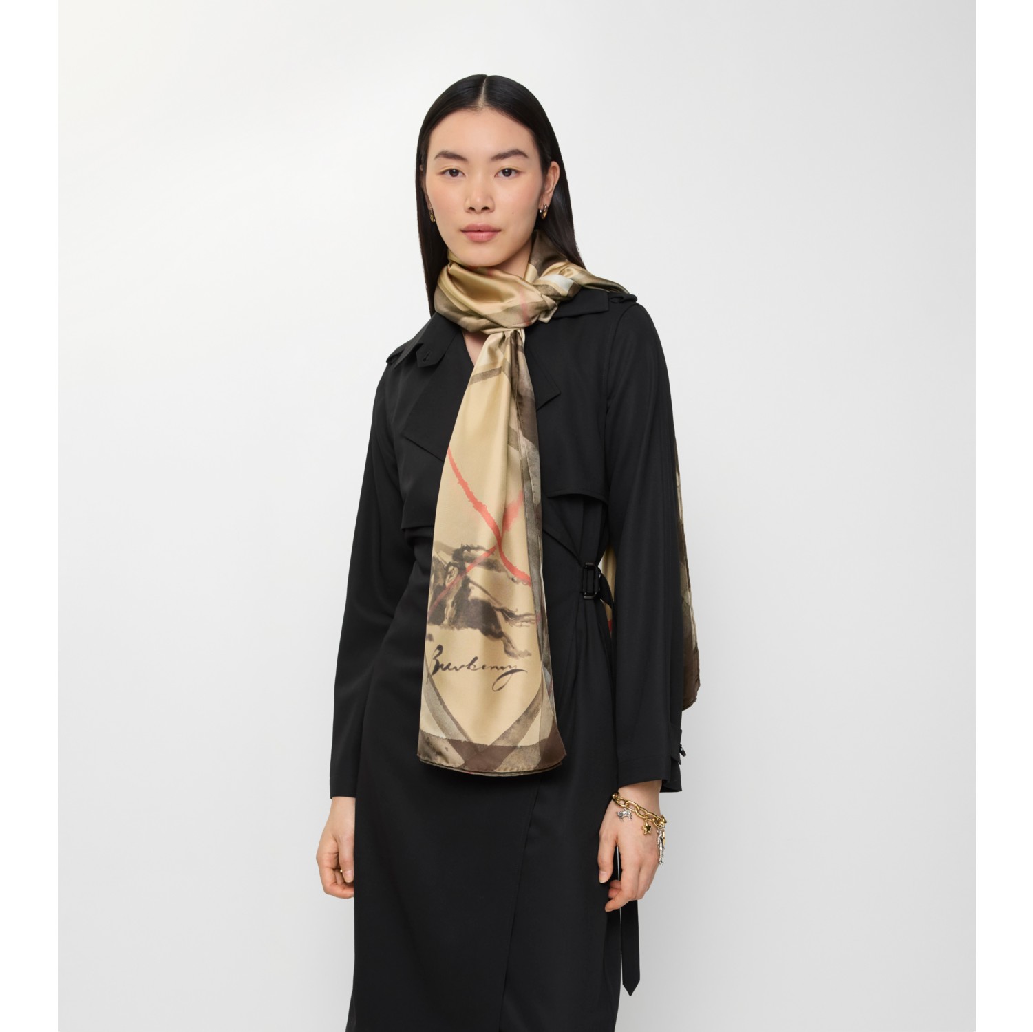 Wide Watercolour Check Silk Scarf