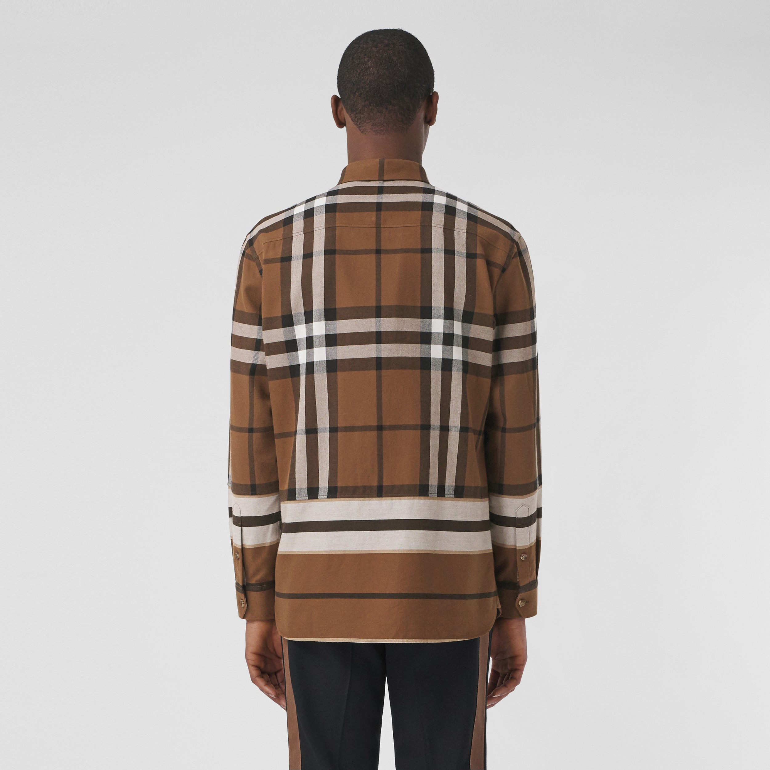 Check and Stripe Cotton Flannel Shirt in Warm Walnut - Men | Burberry® Official - 3