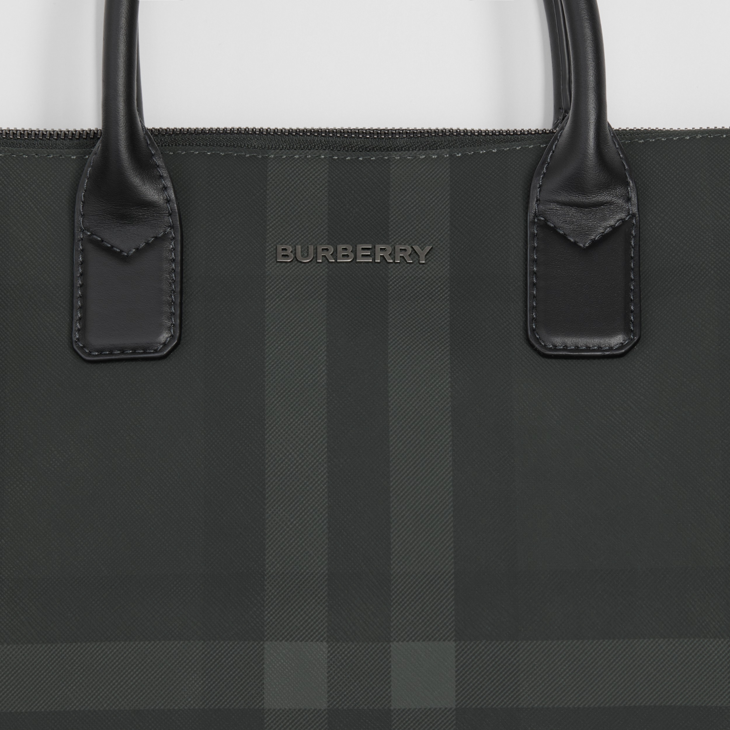 Charcoal Check and Leather Tote - Men | Burberry® Official - 2