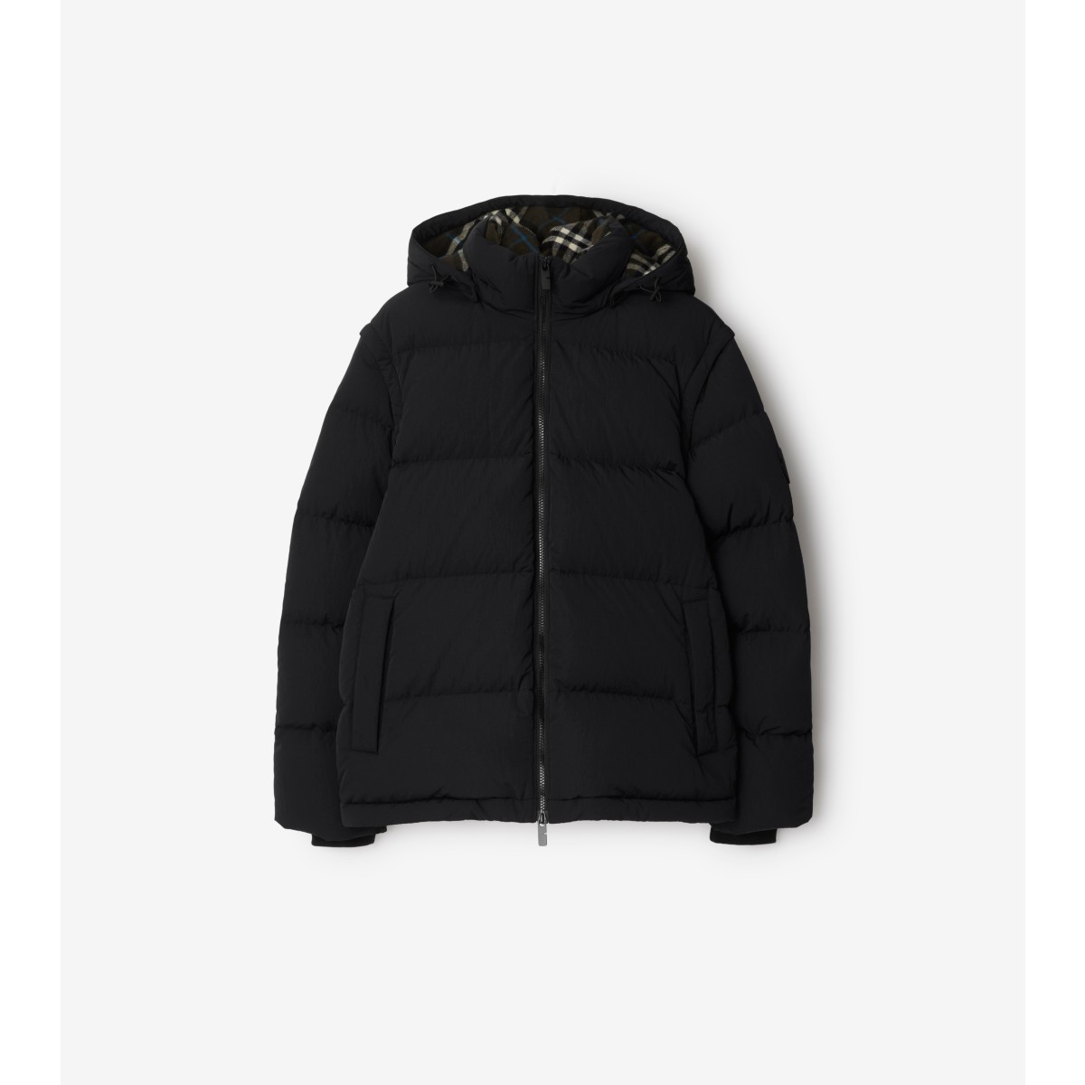 Shop Burberry Detachable Sleeve Nylon Puffer Jacket In Black/snug