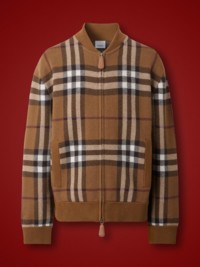 Dark Birch Brown Check Cashmere Jacquard Bomber Jacket
