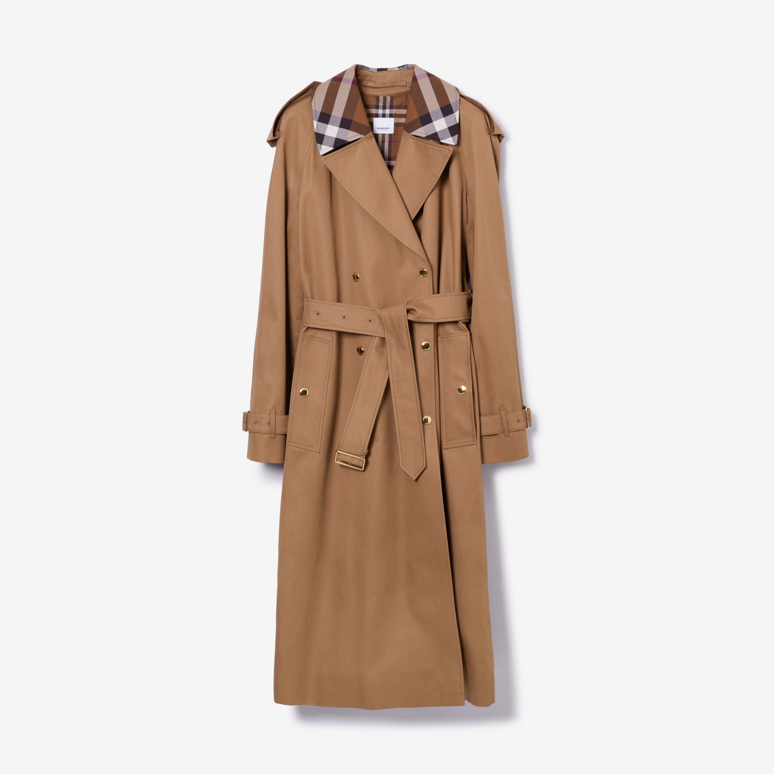 Check Collar Gabardine Waterloo Trench Coat in Dusty Caramel - Women | Burberry® Official - 1