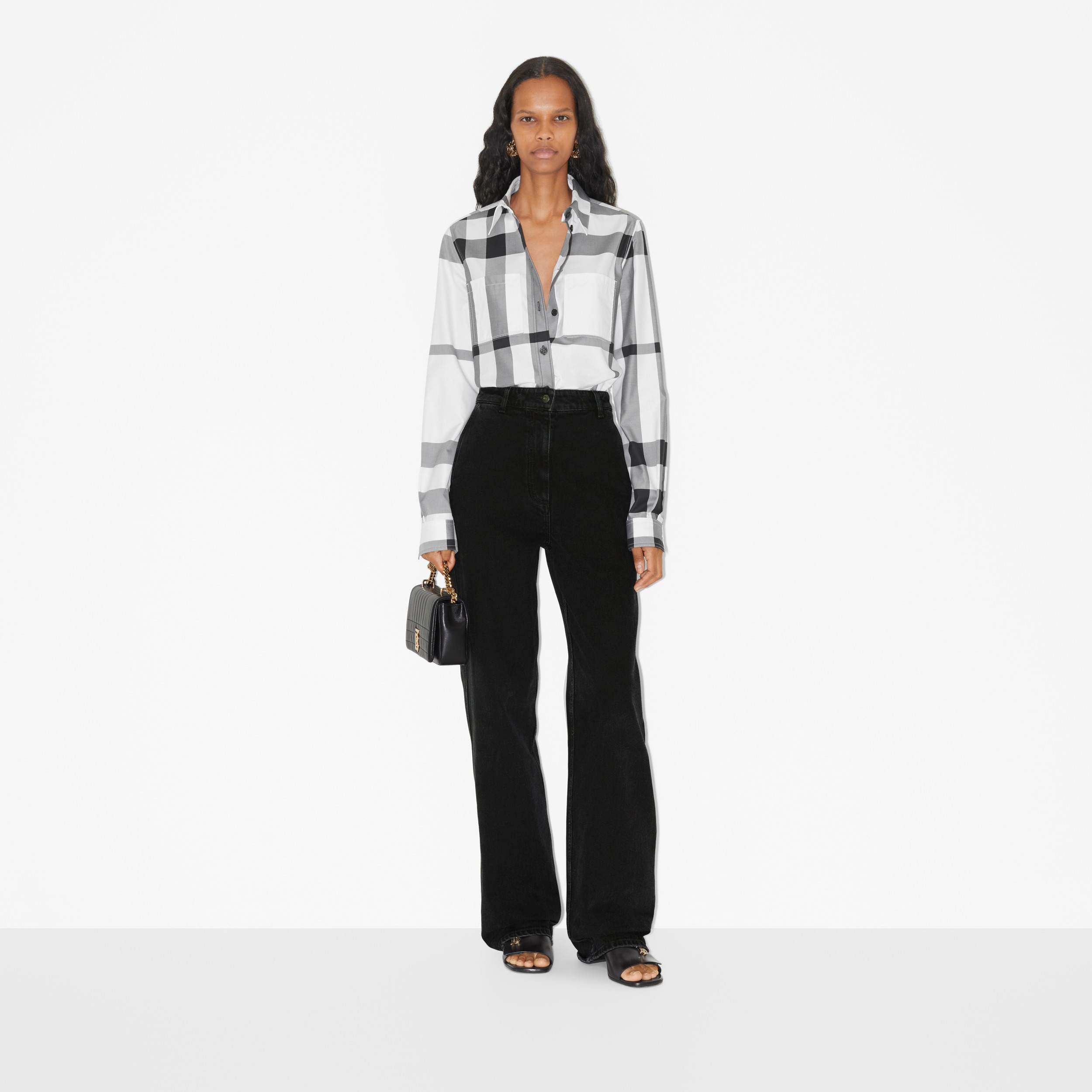 Check Cotton Shirt in Monochrome - Women | Burberry® Official - 2