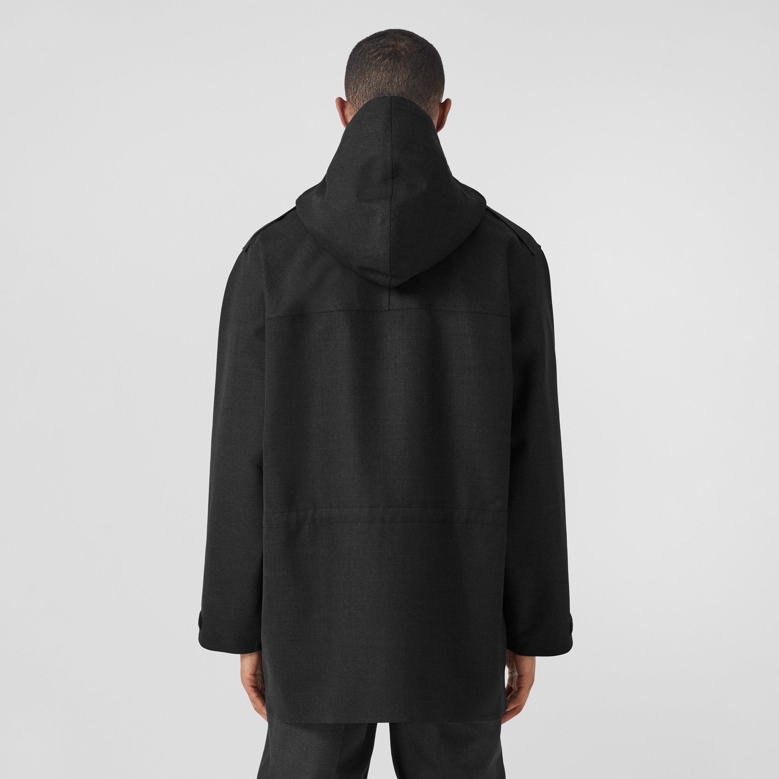 Wool Blend Hooded Jacket in Charcoal Melange - Men | Burberry® Official - 3