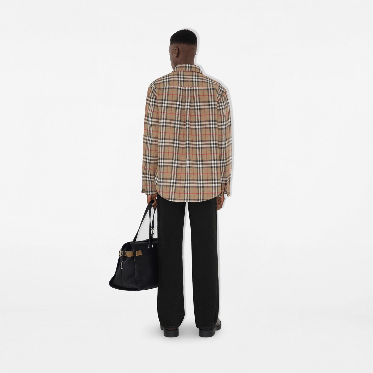 Oversized Fit Check Cotton Linen Shirt in Nut - Men Oversized Fit Check Cotton Linen Shirt in Nut - Men