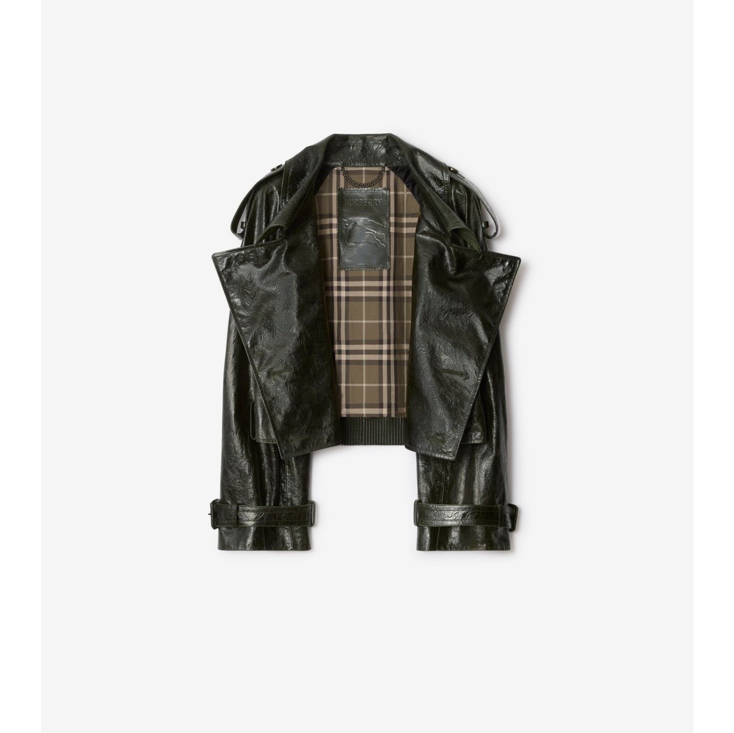 Cropped Embossed Leather Trench Jacket