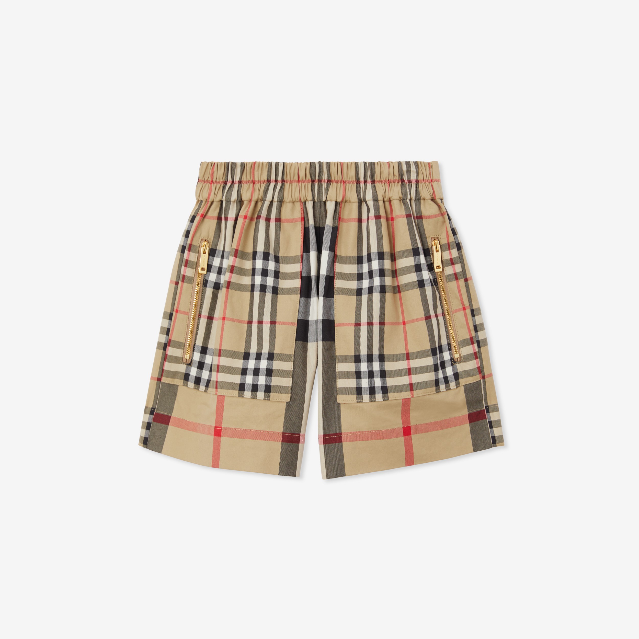 Patchwork Check Cotton Shorts in Archive Beige | Burberry® Official - 1