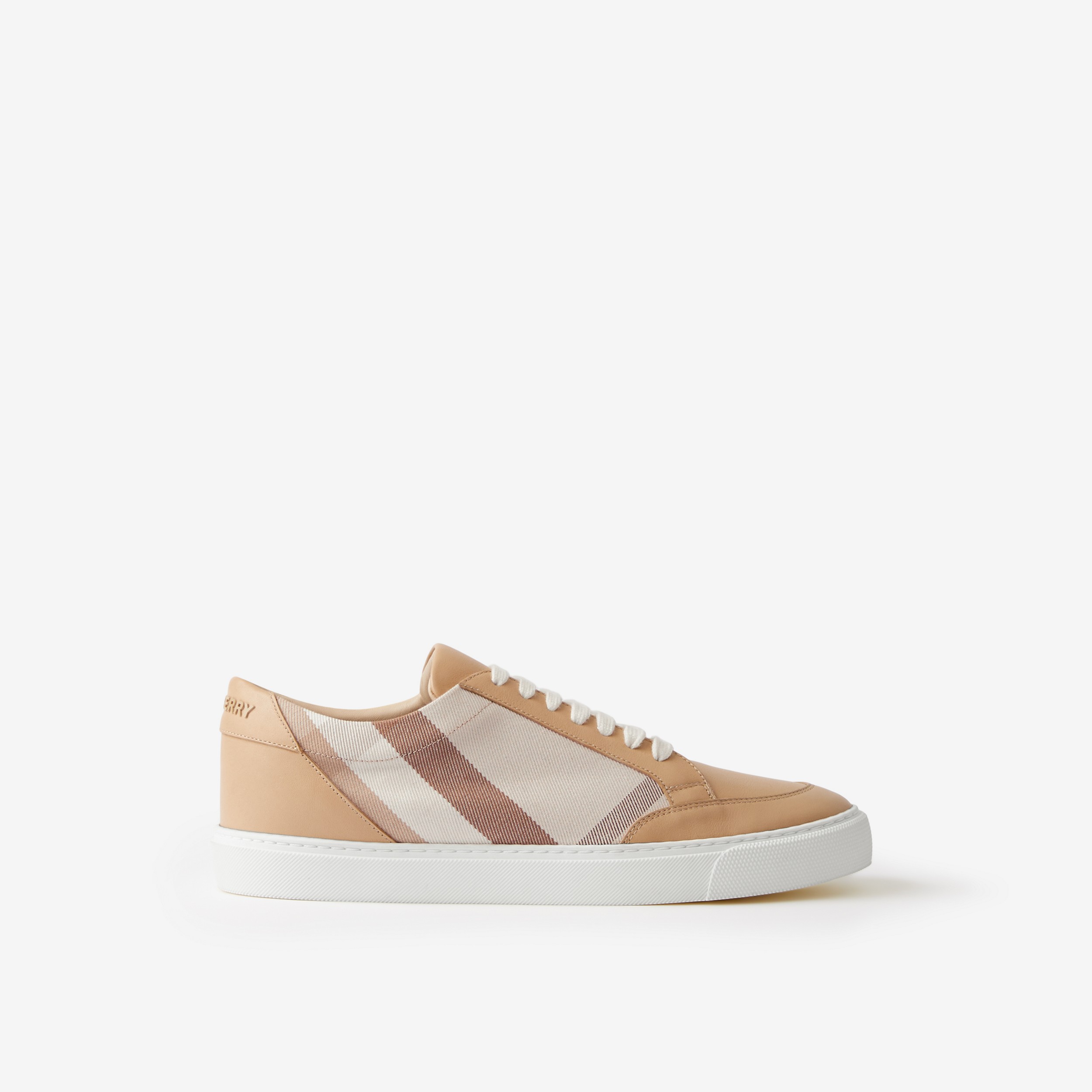 Check Cotton and Leather Sneakers in Soft Fawn - Women | Burberry® Official - 1