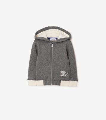 Cotton Zip Hoodie in Charcoal grey melange Children Burberry Official