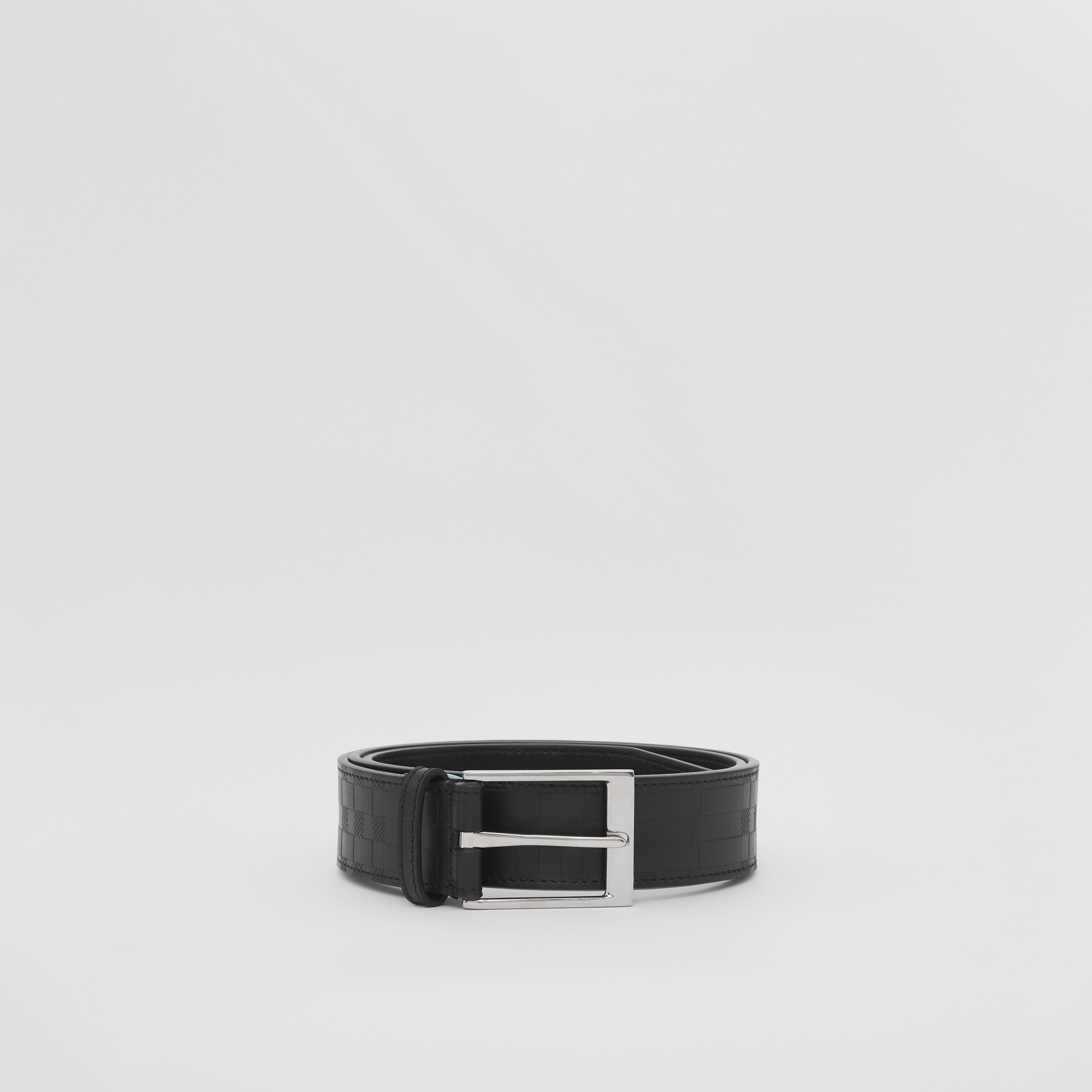 Embossed Check Leather Belt in Black - Men | Burberry® Official - 4