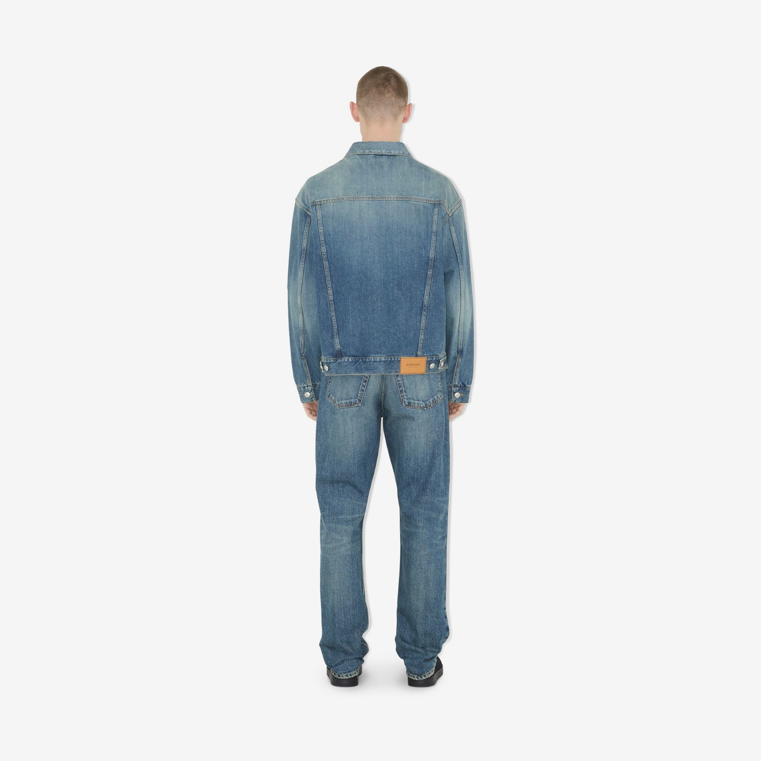 Calças jeans em brim japonês com corte reto (Lavagem Vintage) - Homens | Burberry® oficial