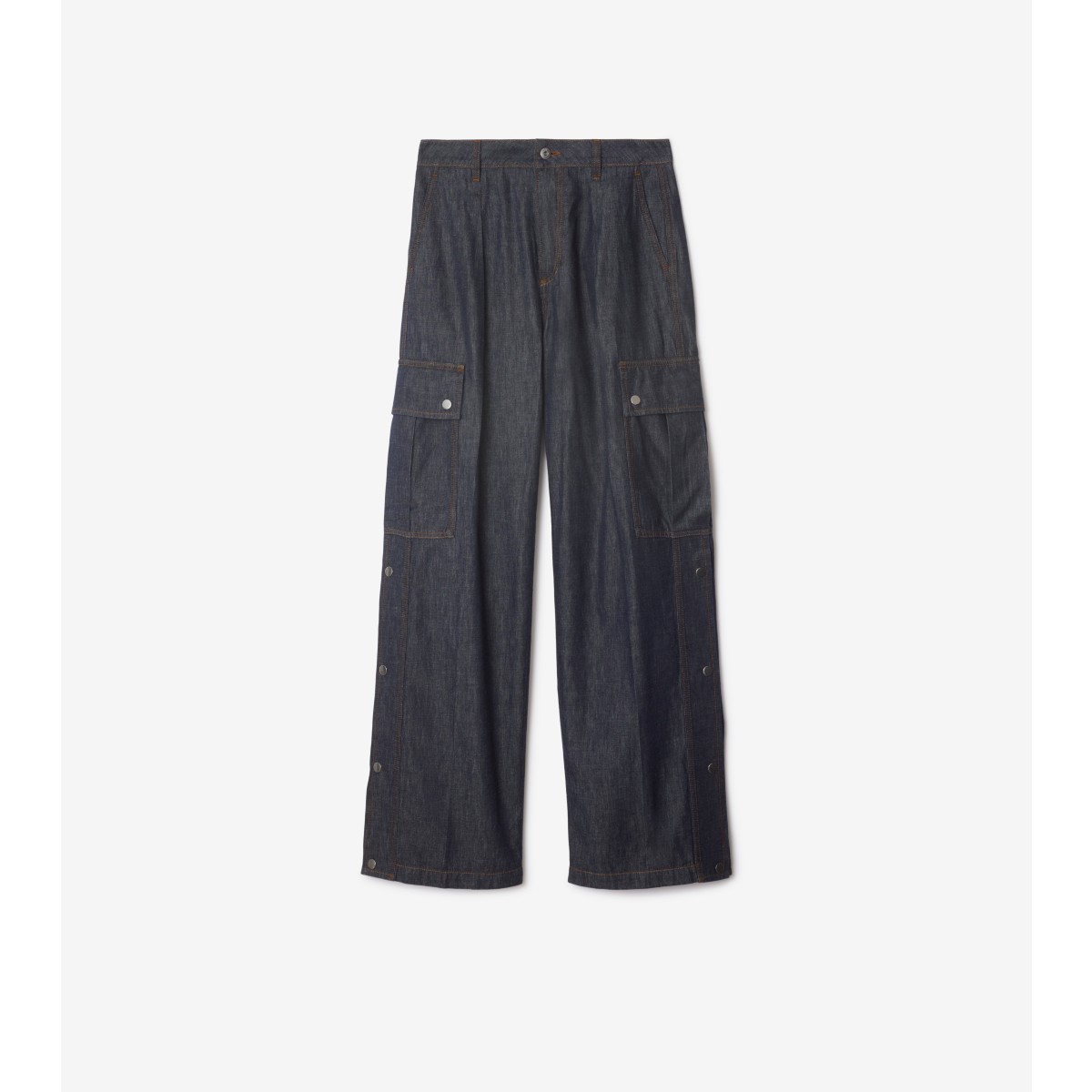 Shop Burberry Denim Cargo Trousers In Denim Blue