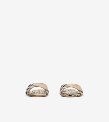 Check Mews Slides in Sand - Women, Linen | Burberry® Official