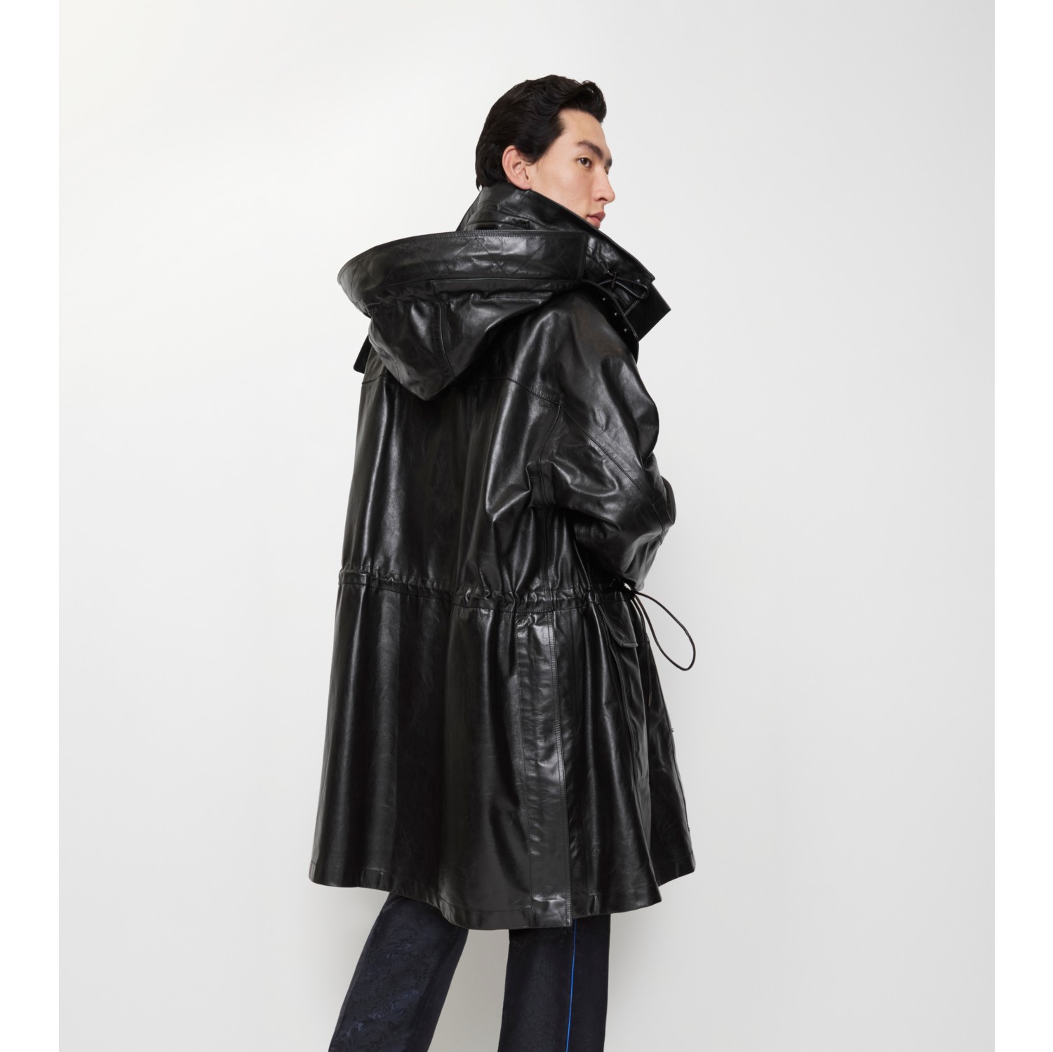 Detachable Fringed Trim Leather Parka