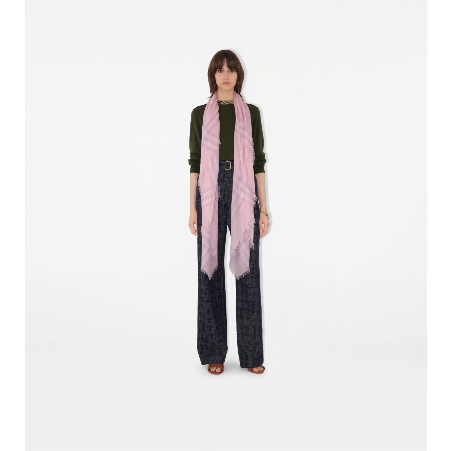 Écharpe large en laine Check