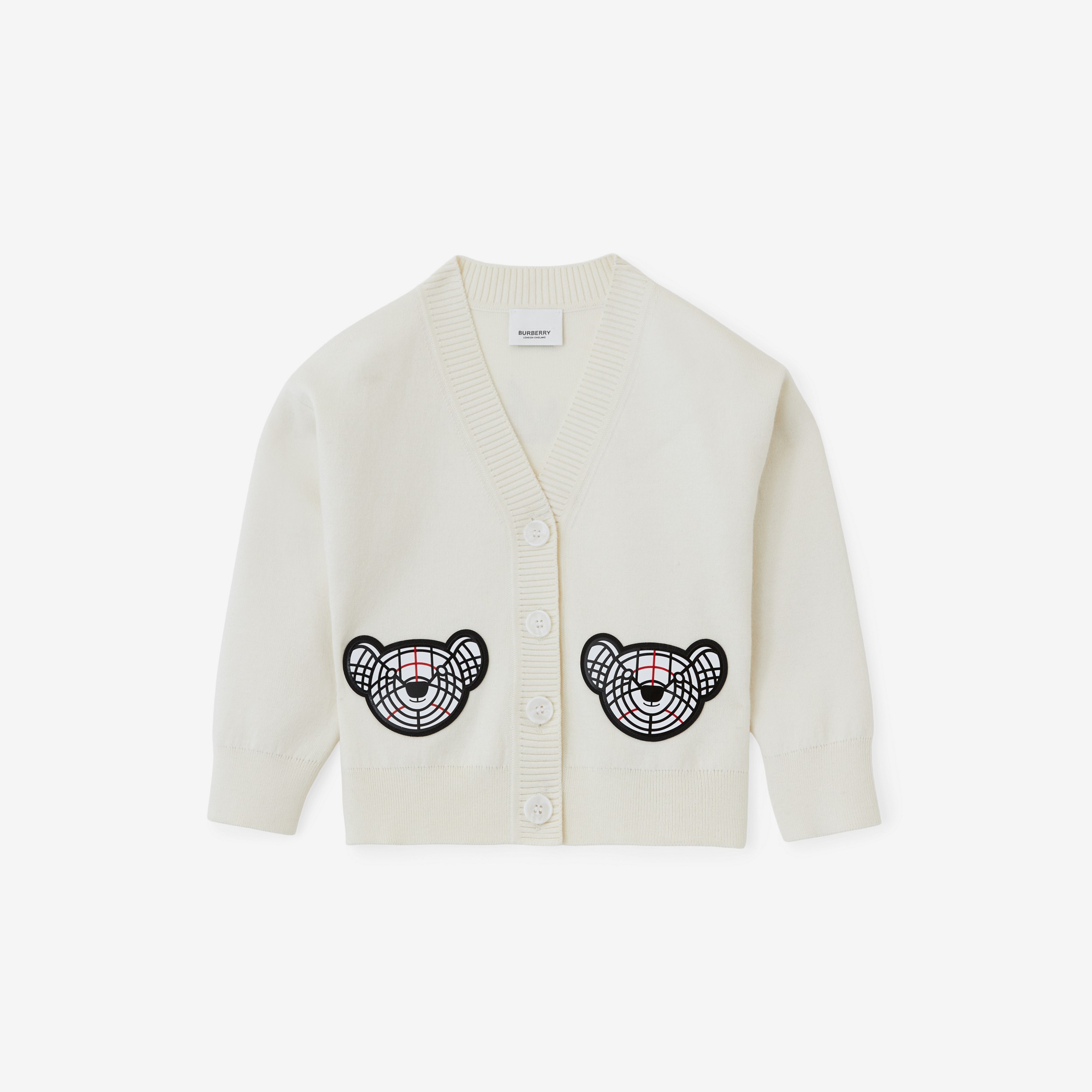 Cardigã em cashmere e algodão com estampa Thomas Bear (Marfim) | Burberry® oficial - 1