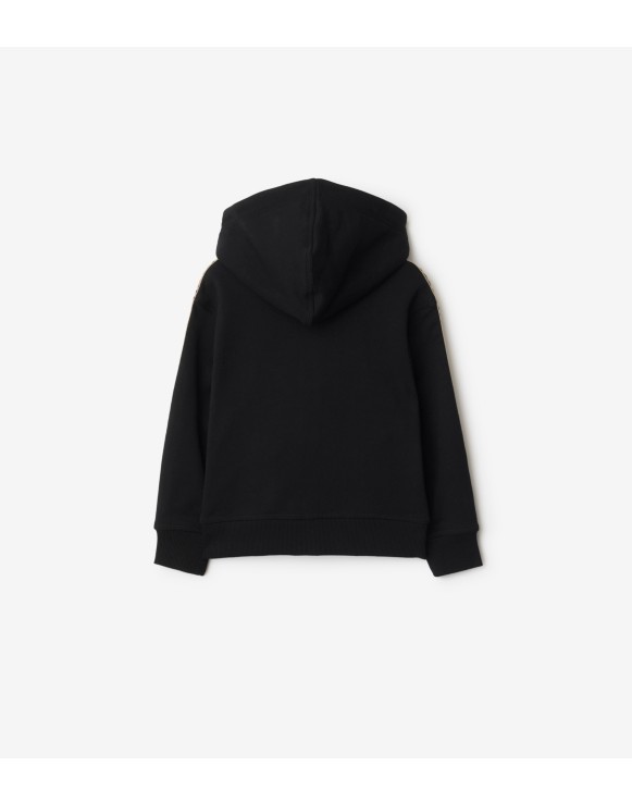 Check Trim Cotton Zip Hoodie