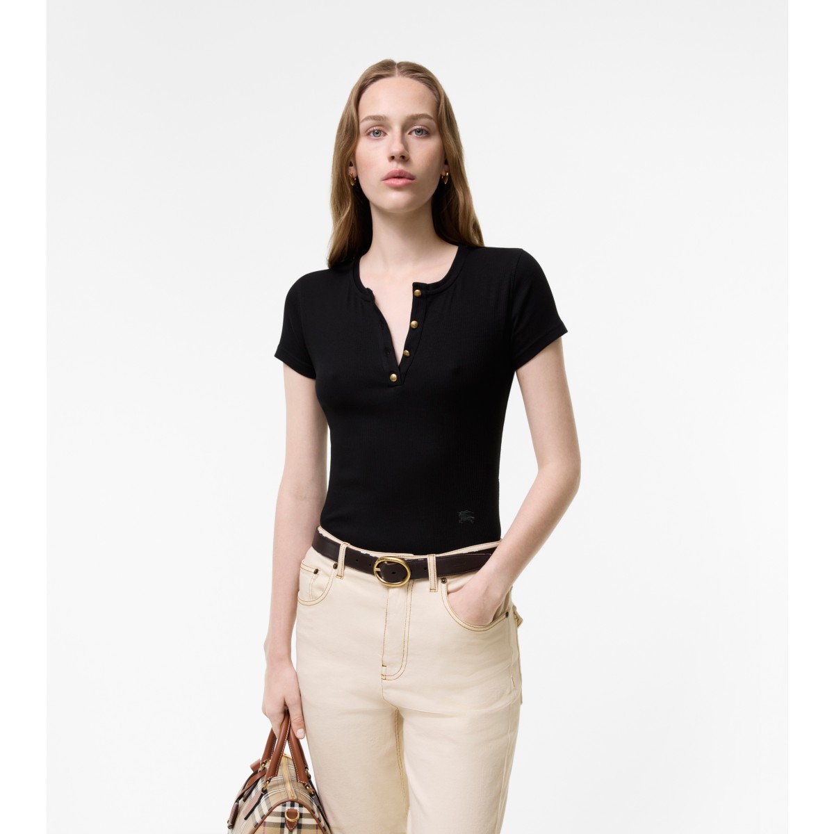  Check Cropped Cotton T-shirt