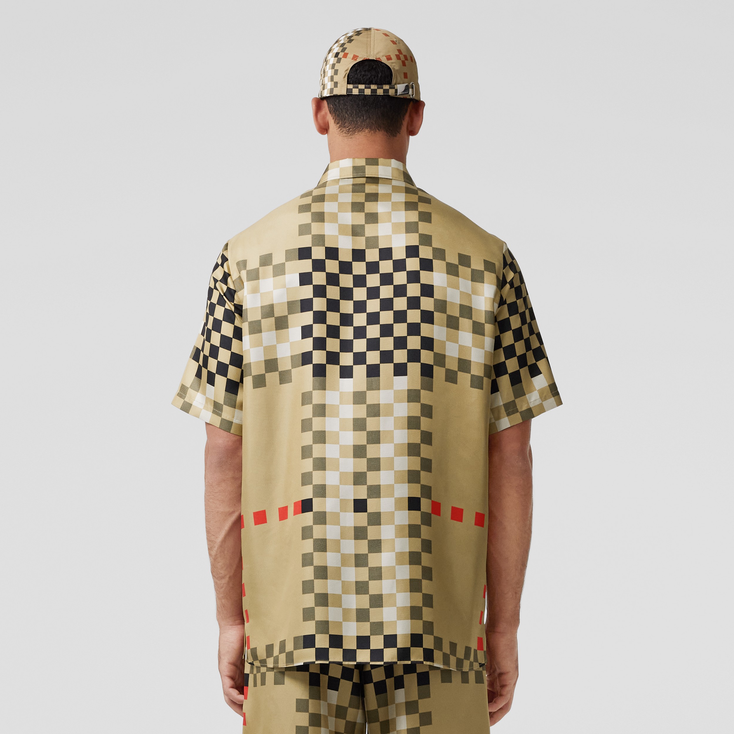 Short-sleeve Pixel Check Silk Shirt in Archive Beige - Men | Burberry® Official - 3