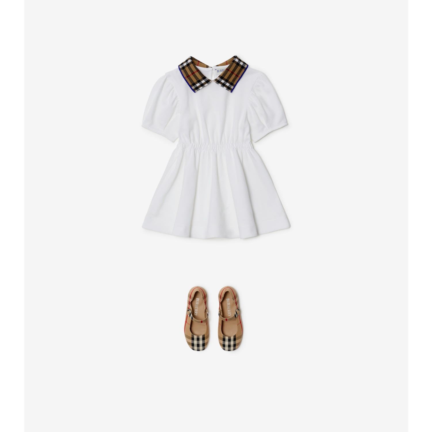 Check Collar Cotton Polo Shirt Dress in White Burberry Official