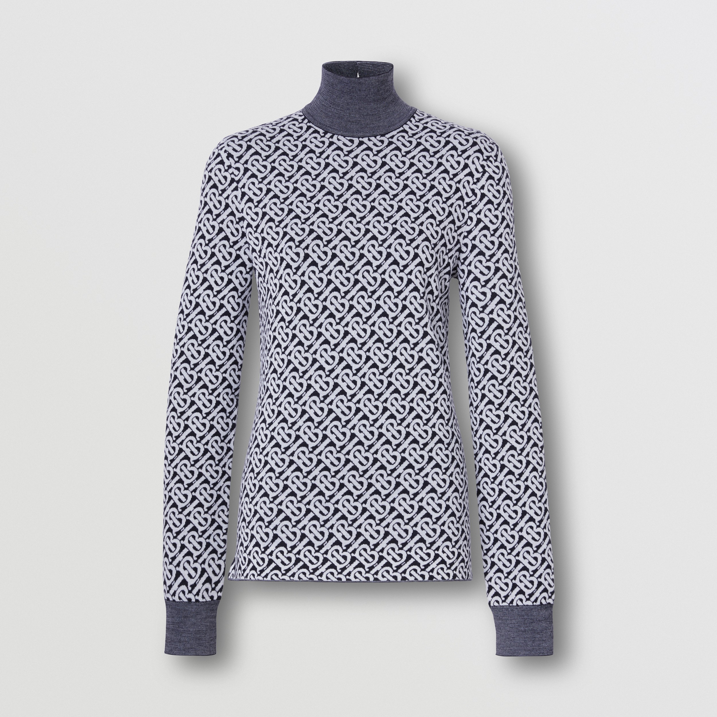 Monogram Wool Jacquard Turtleneck Sweater in Dark Charcoal Blue - Women | Burberry® Official - 4