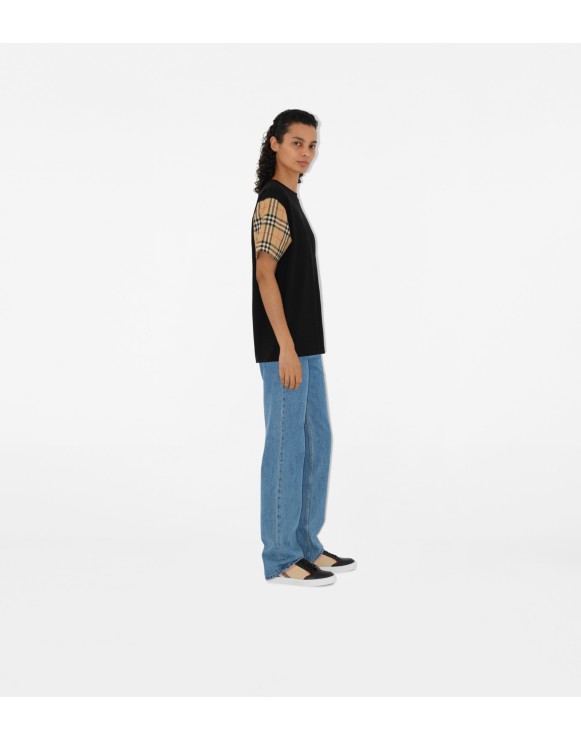 Camiseta de algodão com mangas em Check