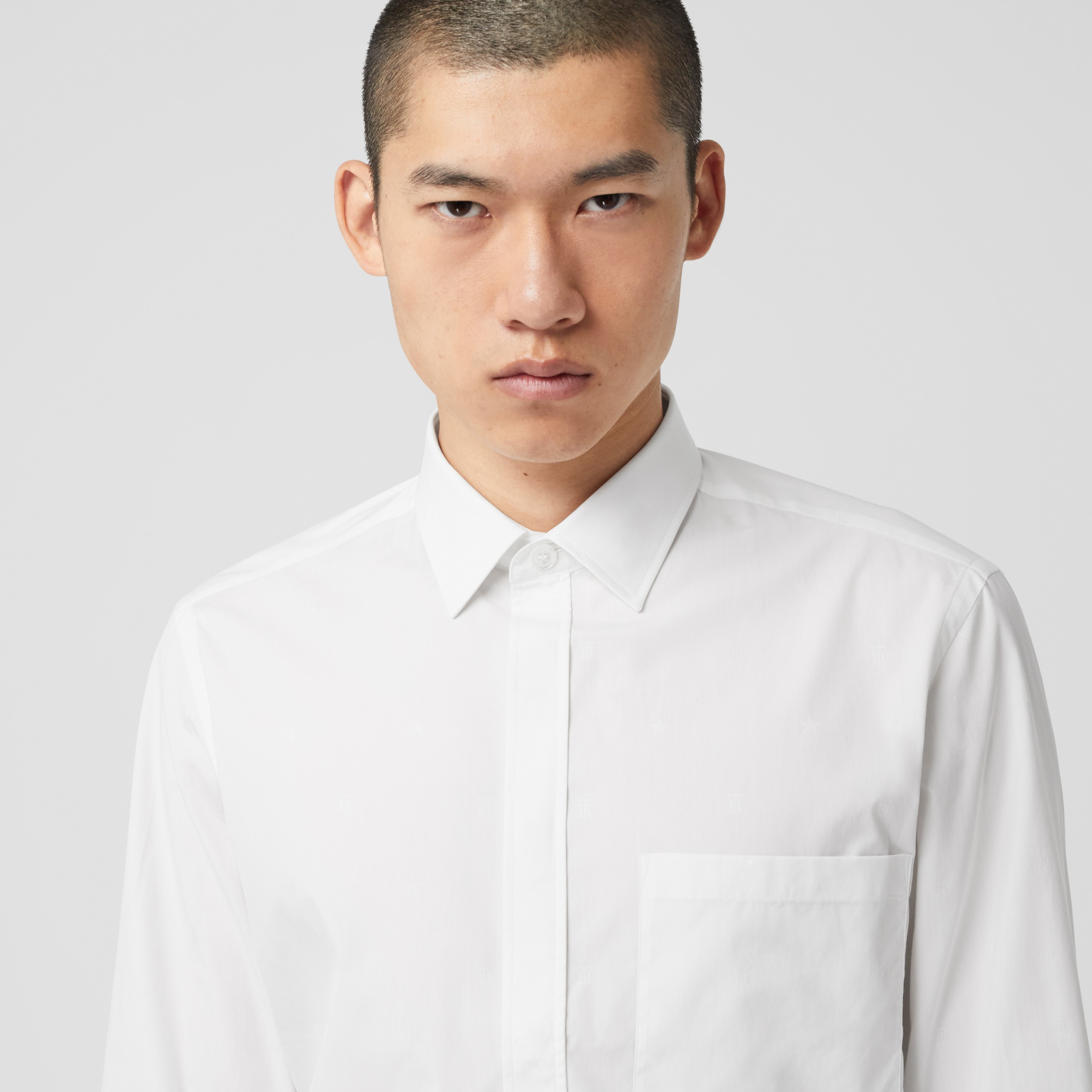 Slim Fit Star and Monogram Motif Cotton Shirt in White - Men | Burberry ...