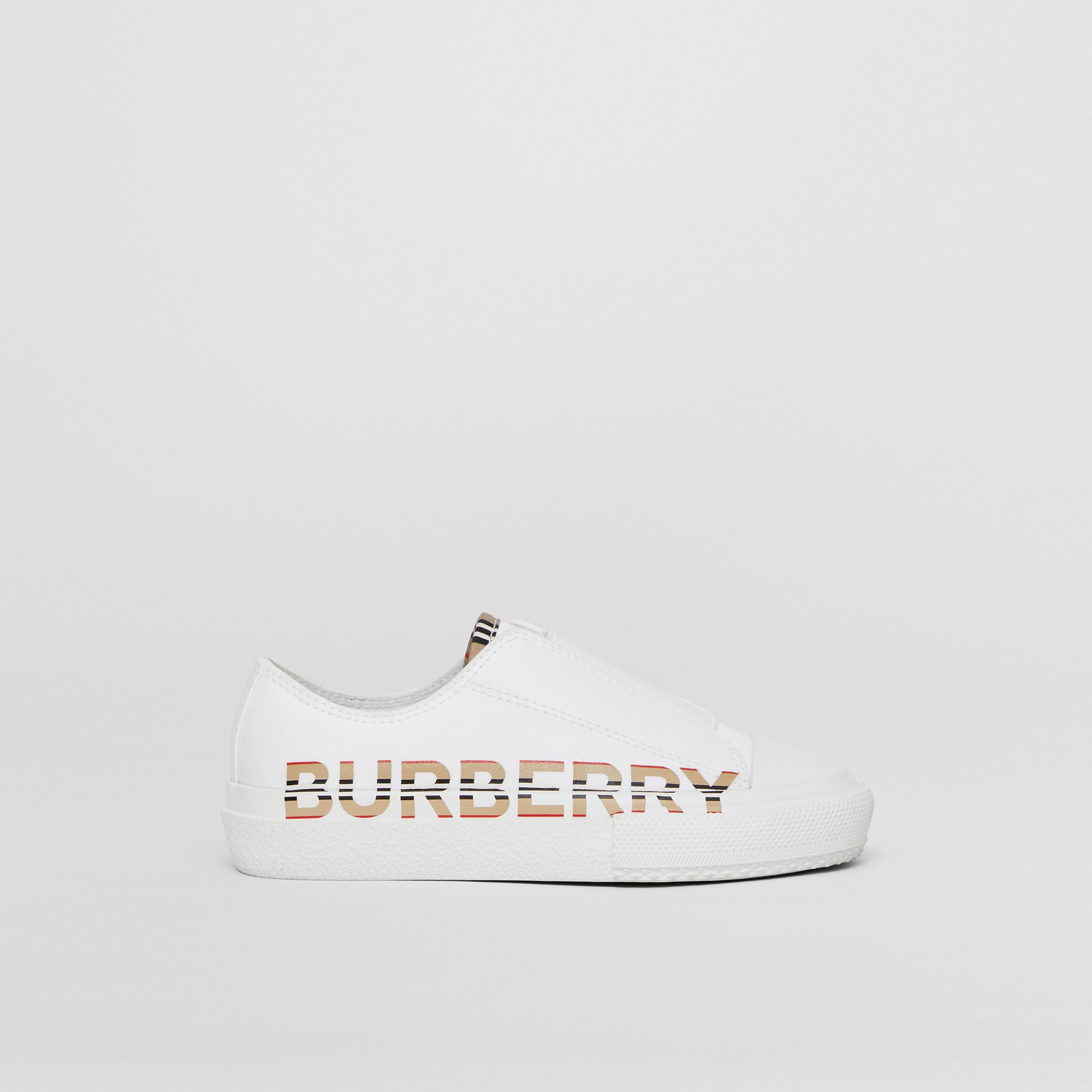 Icon Stripe Logo Print Cotton Gabardine Sneakers in Optic White - Children | Burberry® Official - 4