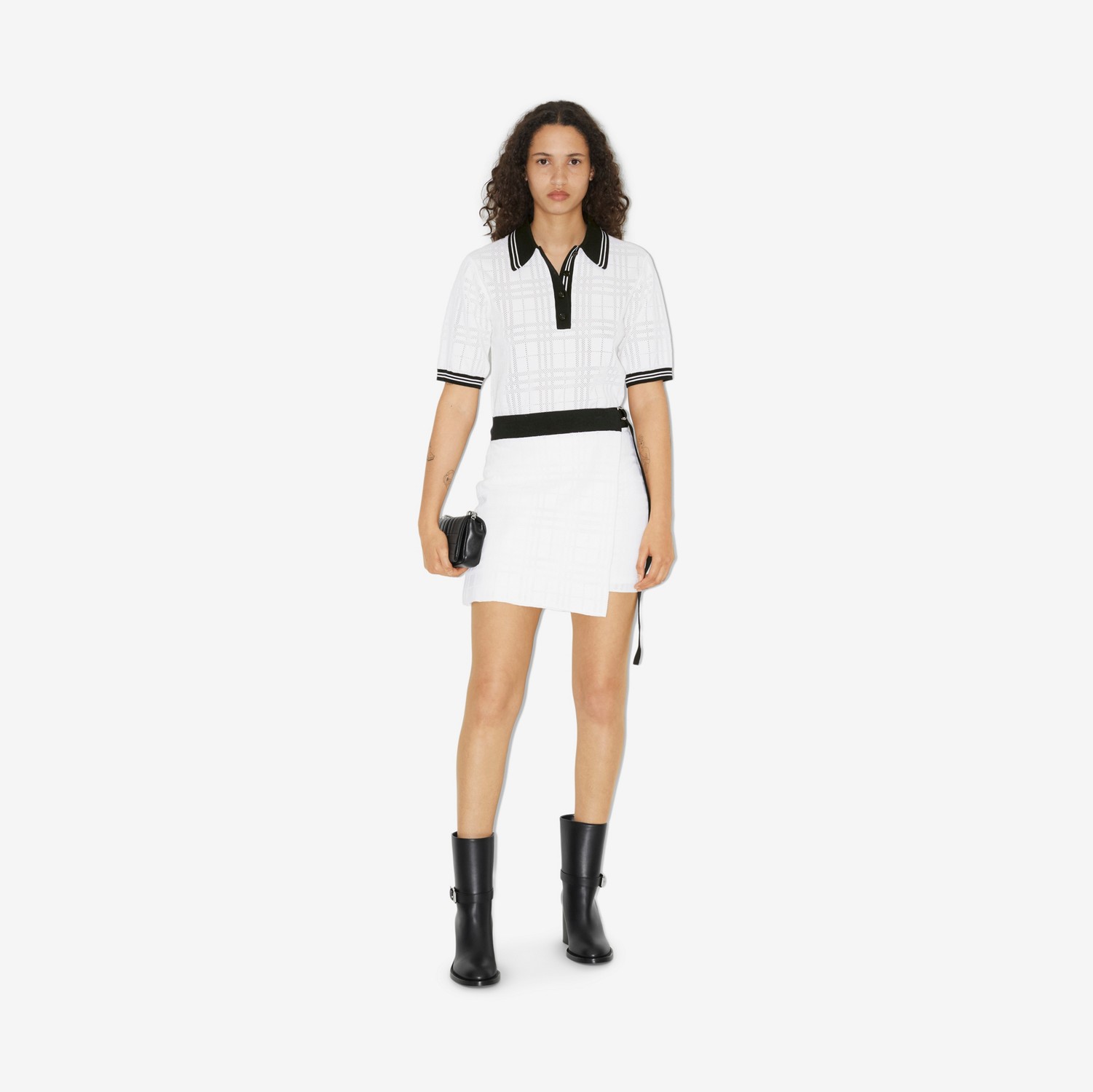 Polo en coton technique Check (Blanc) - Femme | Site officiel Burberry®