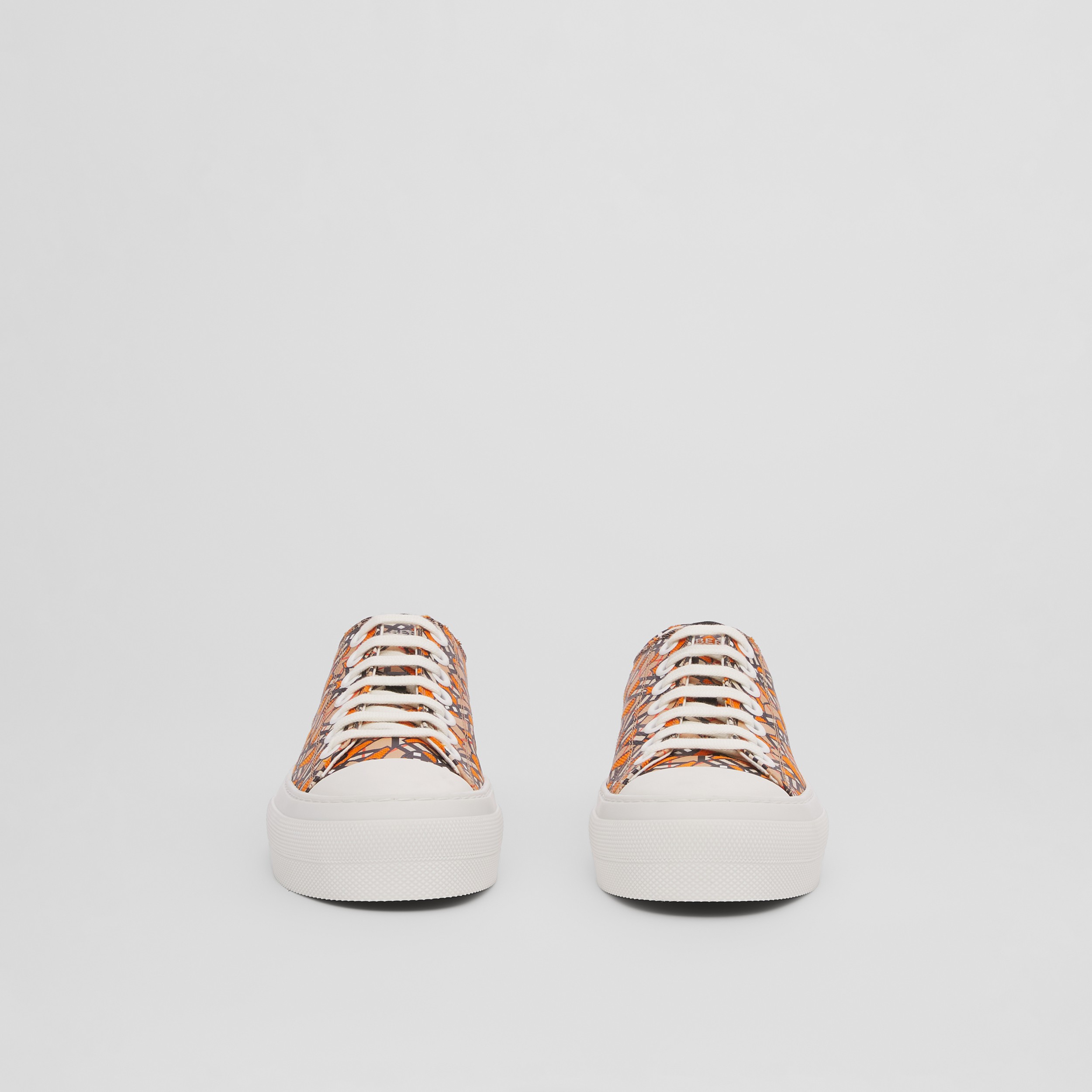 Monogram Print Linen Cotton Canvas Sneakers in Bright Orange - Women | Burberry® Official - 4