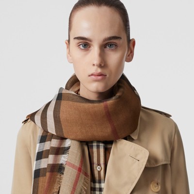 Check Lightweight Wool Silk Scarf In Archive Beige | Burberry® Official