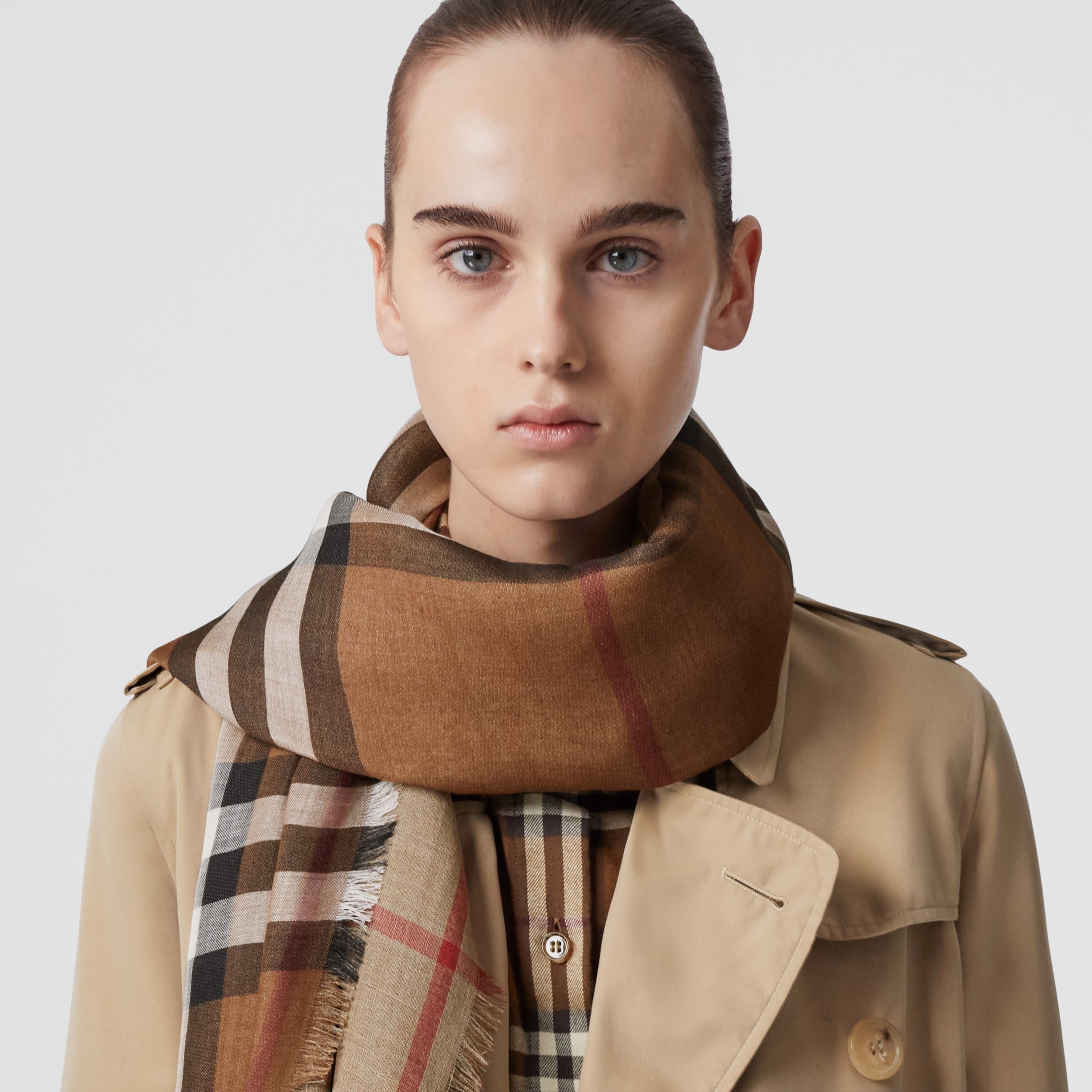 Check Lightweight Wool Silk Scarf in Archive Beige | Burberry® Official