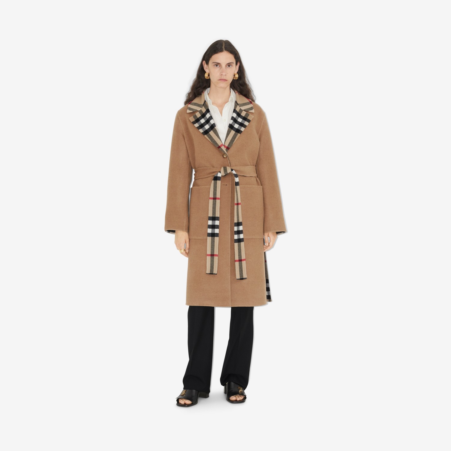 Check Wool Reversible Coat in Archive Beige - Women | Burberry® Official
