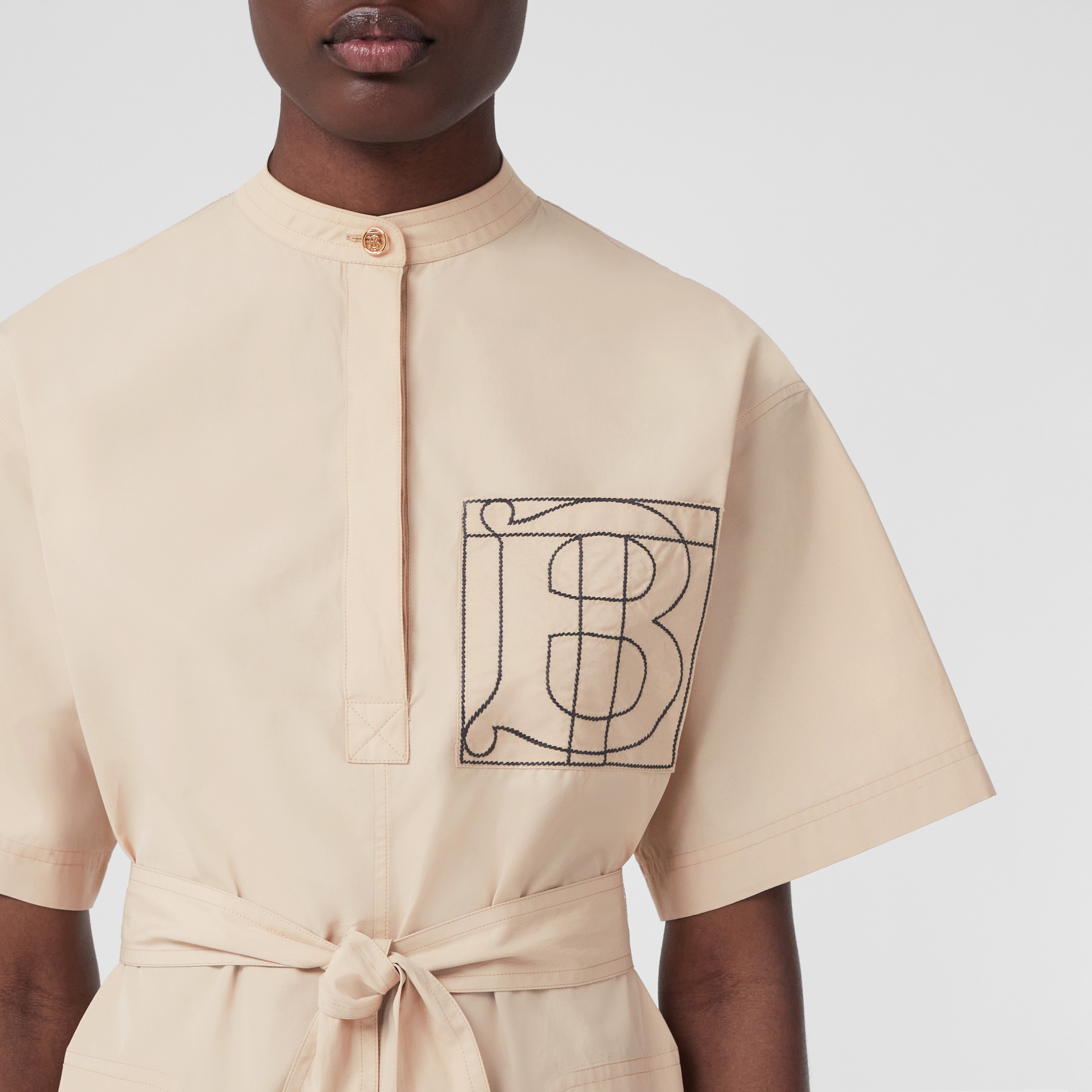 Monogram Motif Cotton Tie-waist Shirt Dress in Almond Beige - Women | Burberry® Official - 2