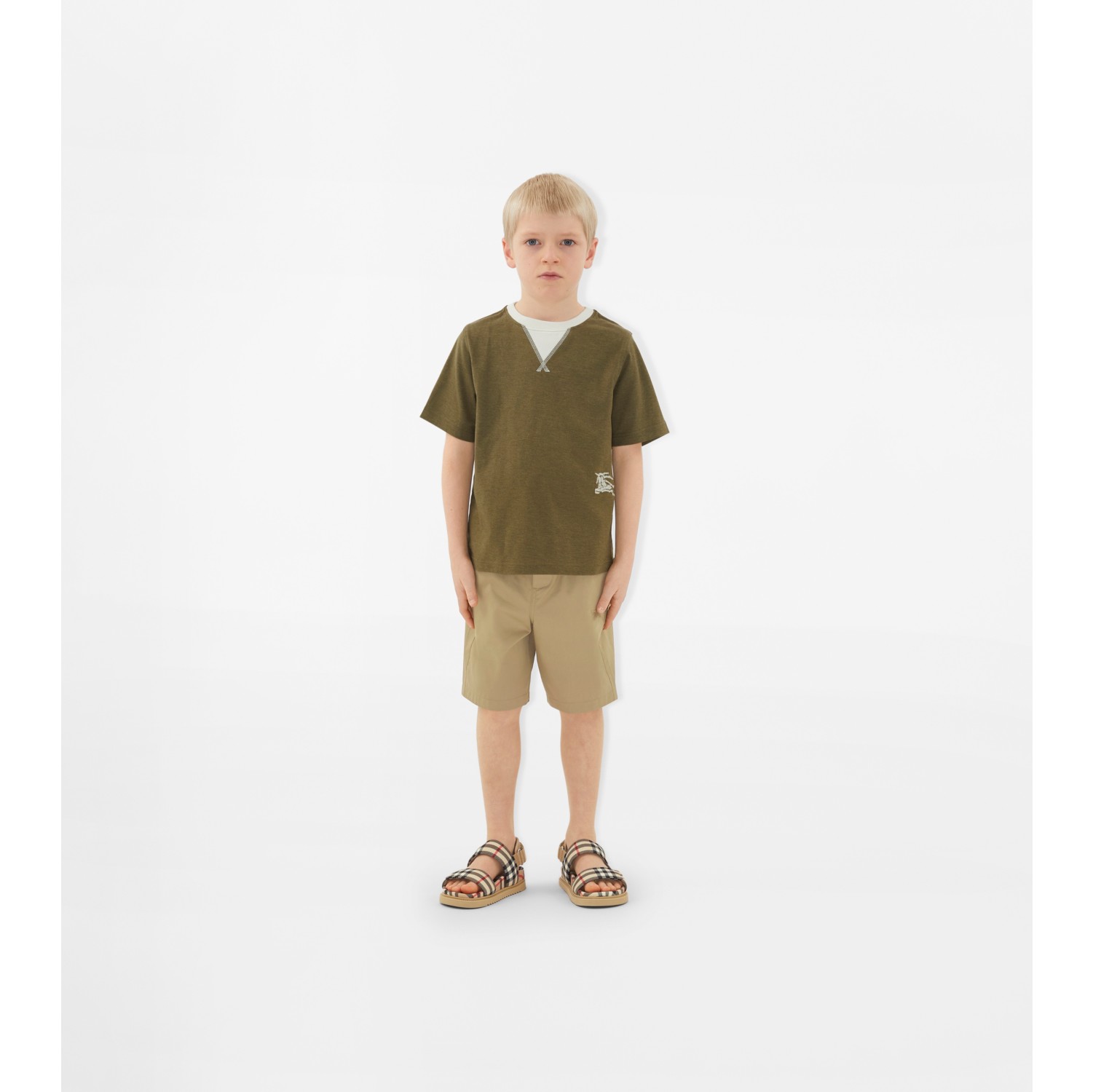 Two tone Cotton T shirt in Dark khaki green melange Burberry