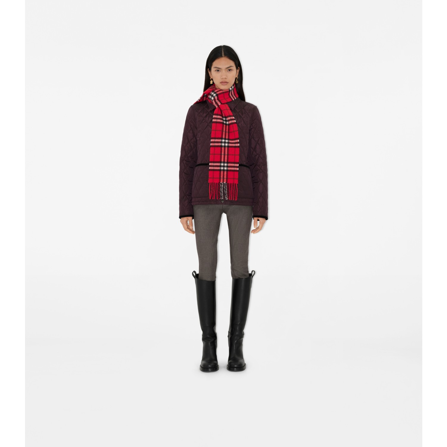 Narrow Check Cashmere Scarf