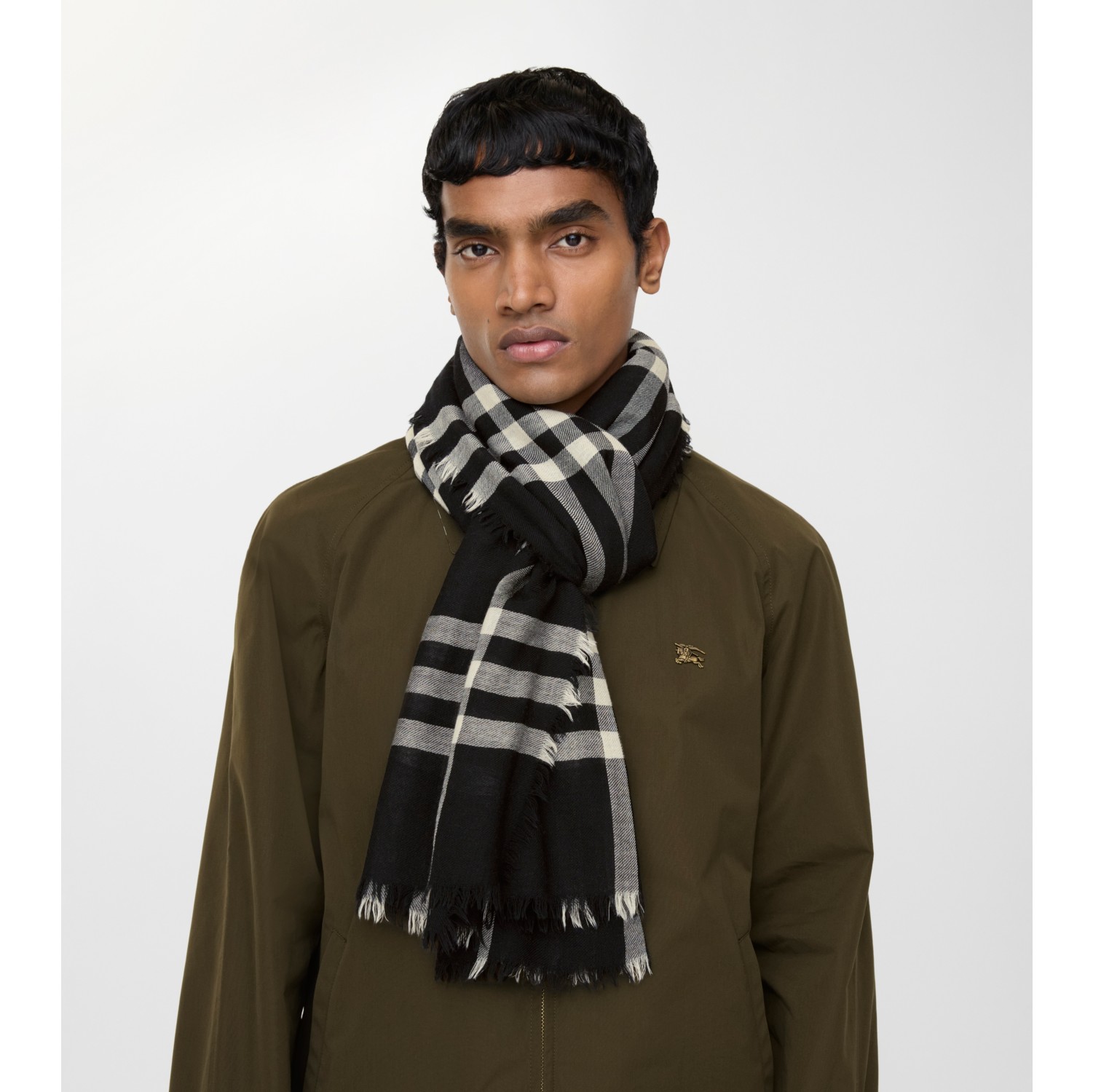 Wide Check Wool Scarf in Black/calico beige | Burberry® Official