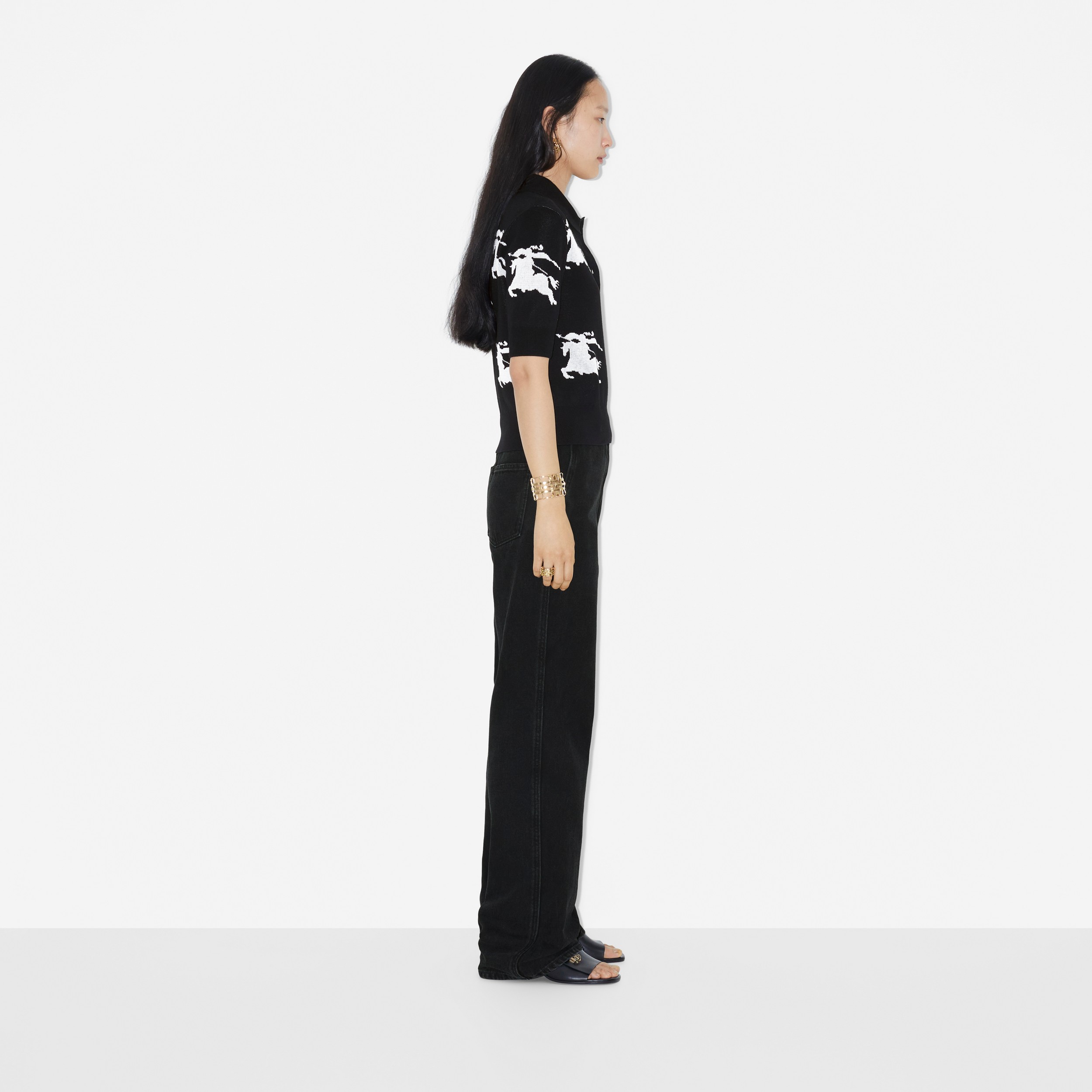 EKD Cotton Silk Polo Shirt in Black/white - Women | Burberry® Official - 3