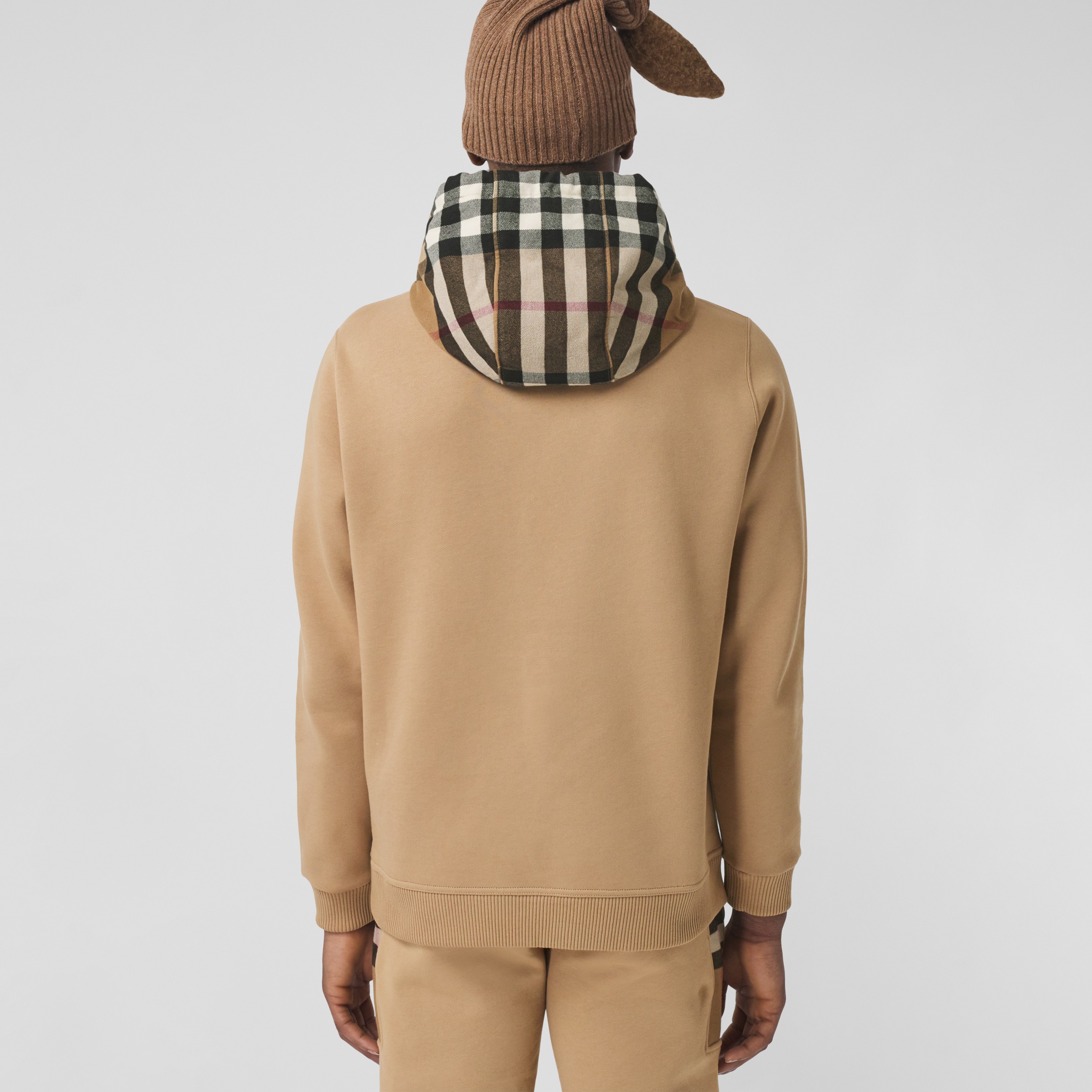 Check Hood Cotton Blend Hoodie in Camel - Men | Burberry® Official - 3
