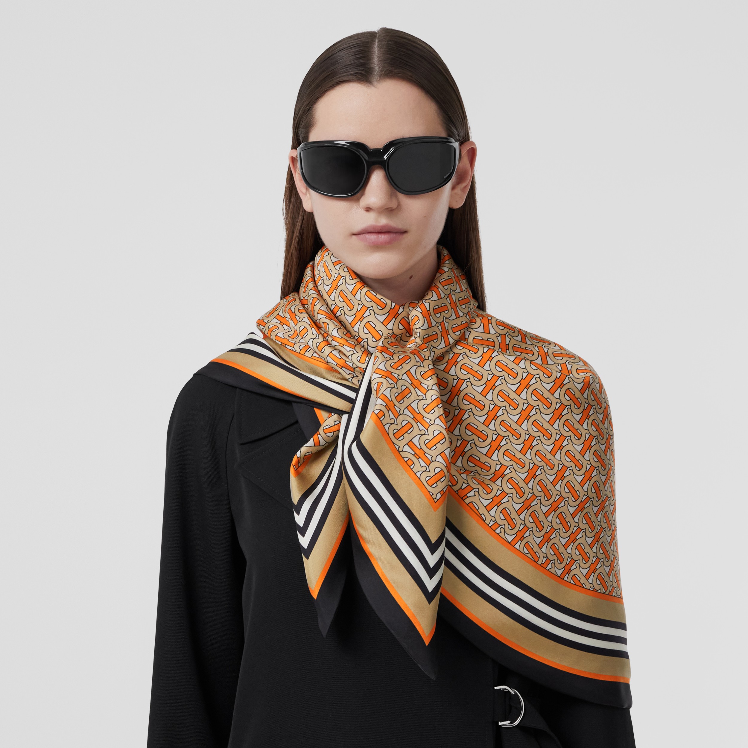 Reversible Check and Monogram Print Silk Scarf in Archive Beige Women Burberry® Official