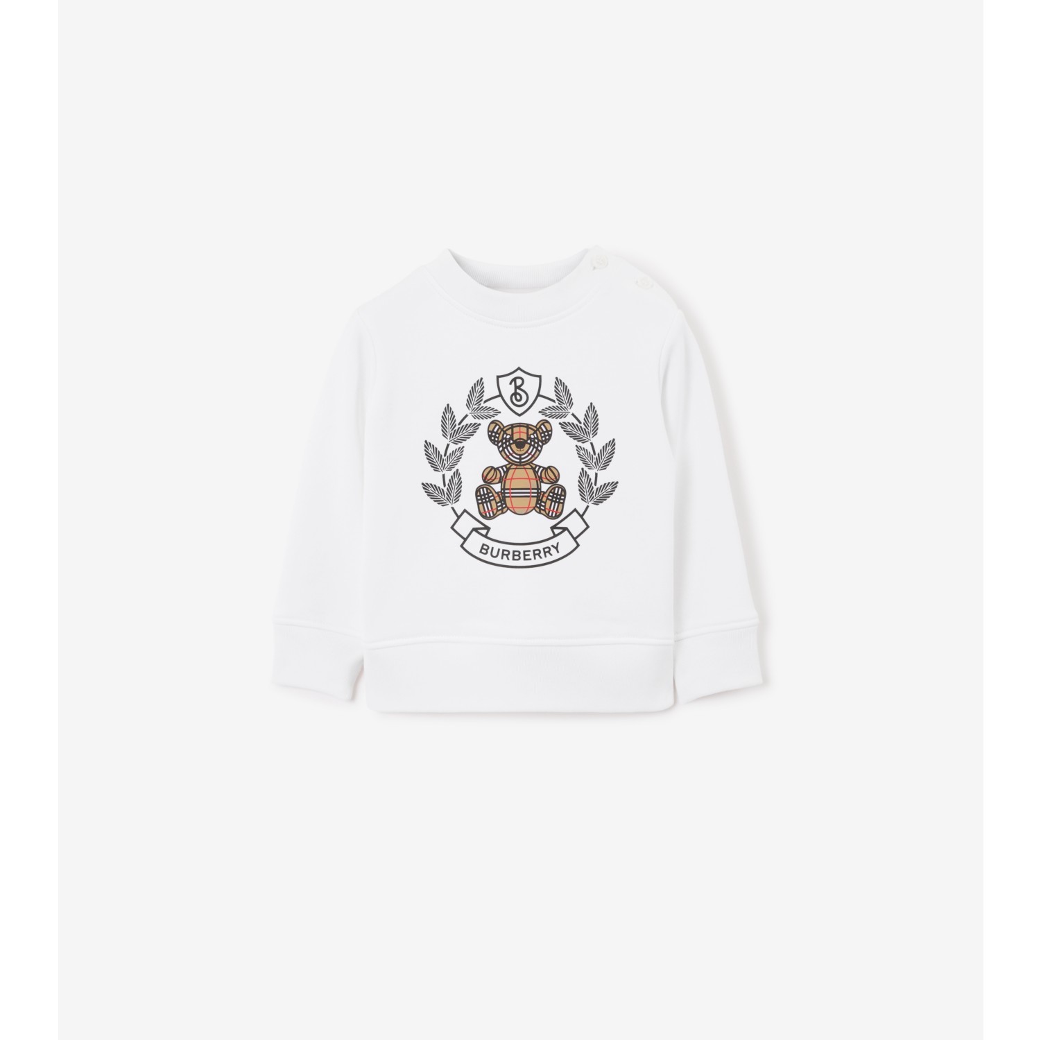 Thomas Bear Print Cotton Sweatshirt in White Children Burberry Official