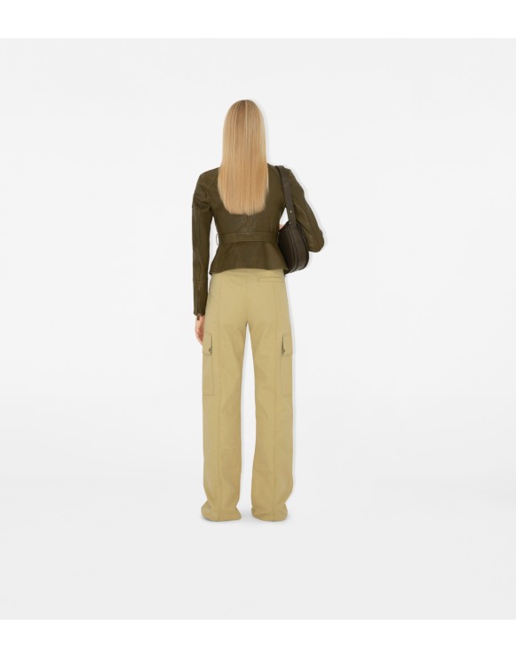 Pantalon zippé en coton et lin