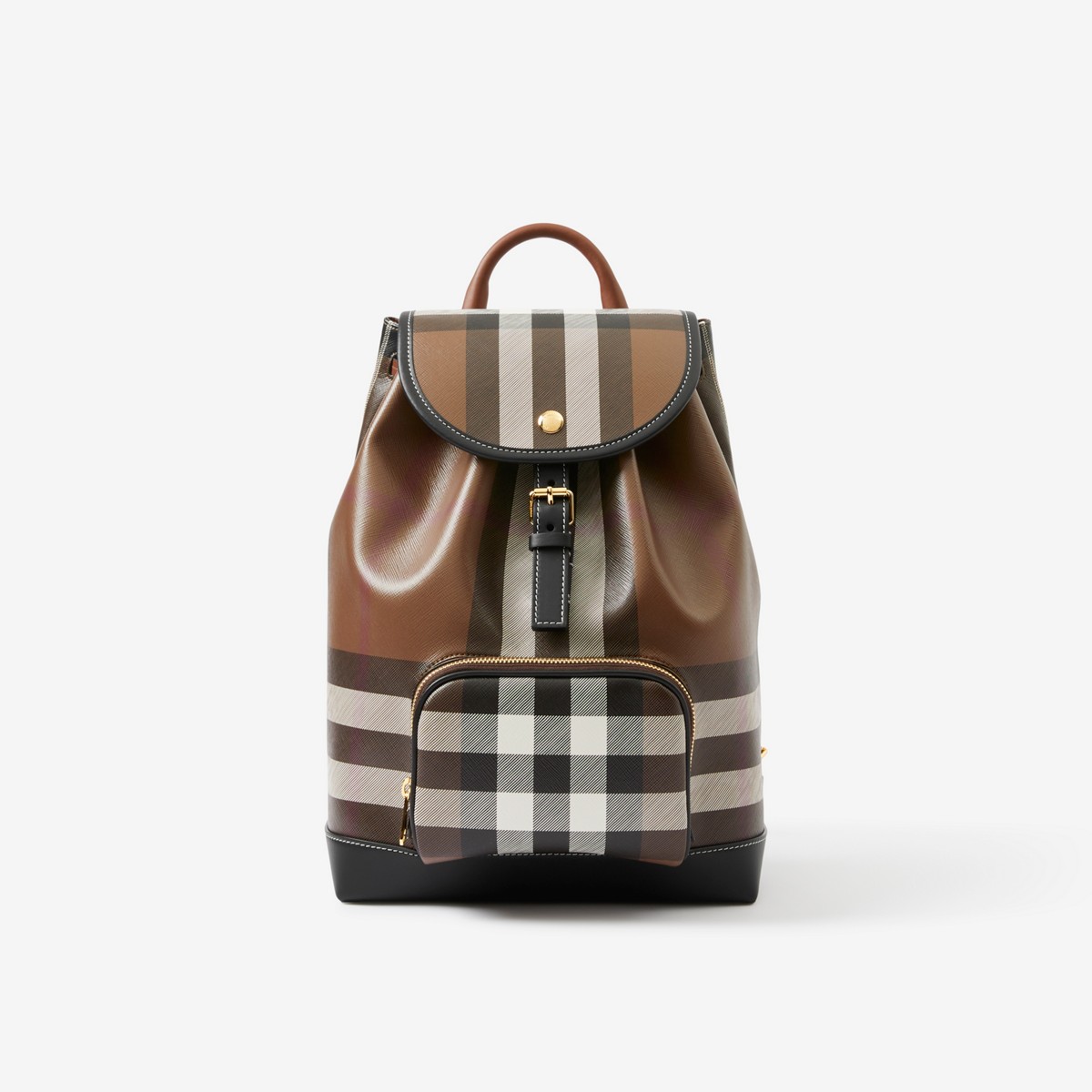 Burberry Check And Leather Backpack In Dark Birch Brown