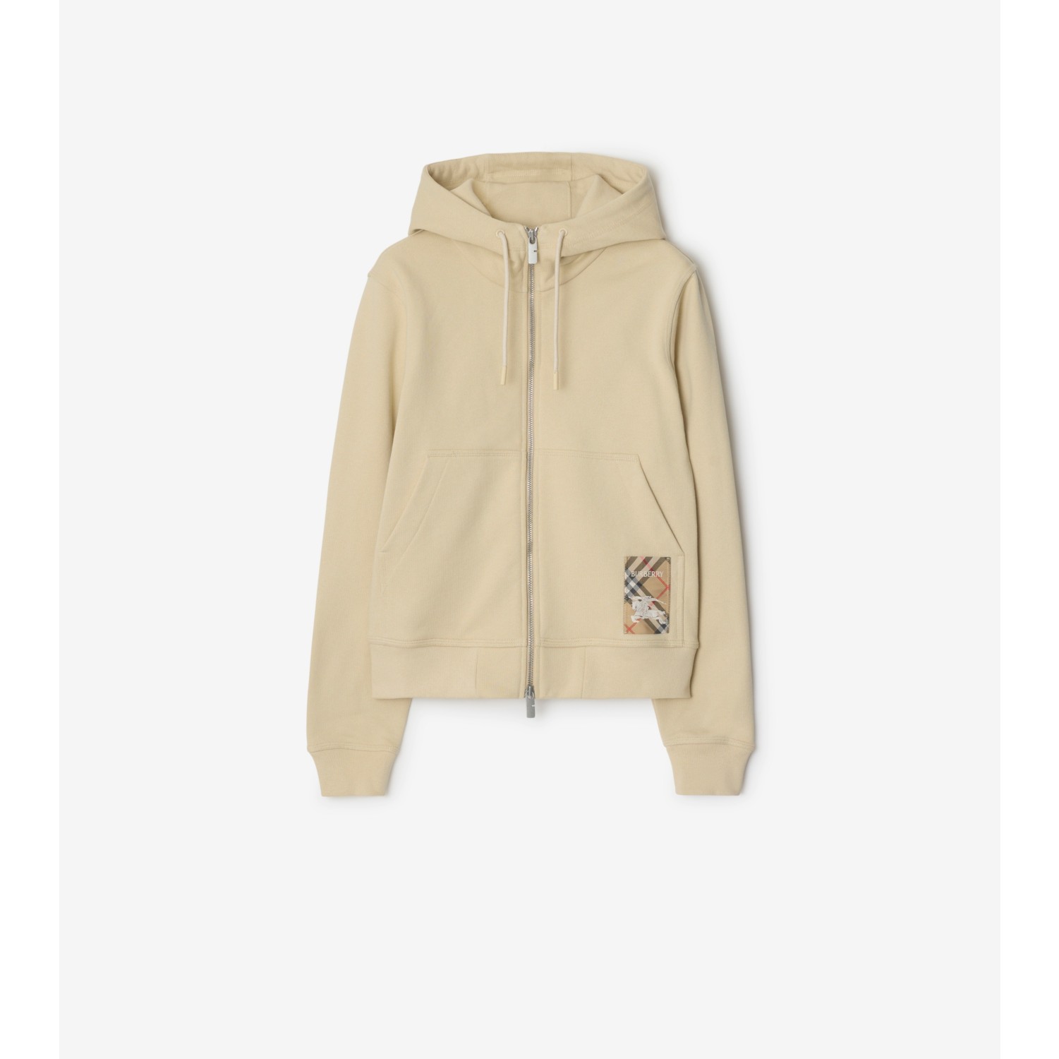 Check Label Cotton Zip Hoodie