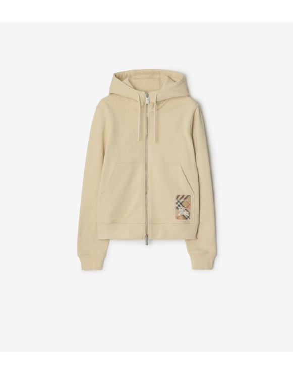 Felpa con cappuccio e cerniera in cotone con etichetta Check