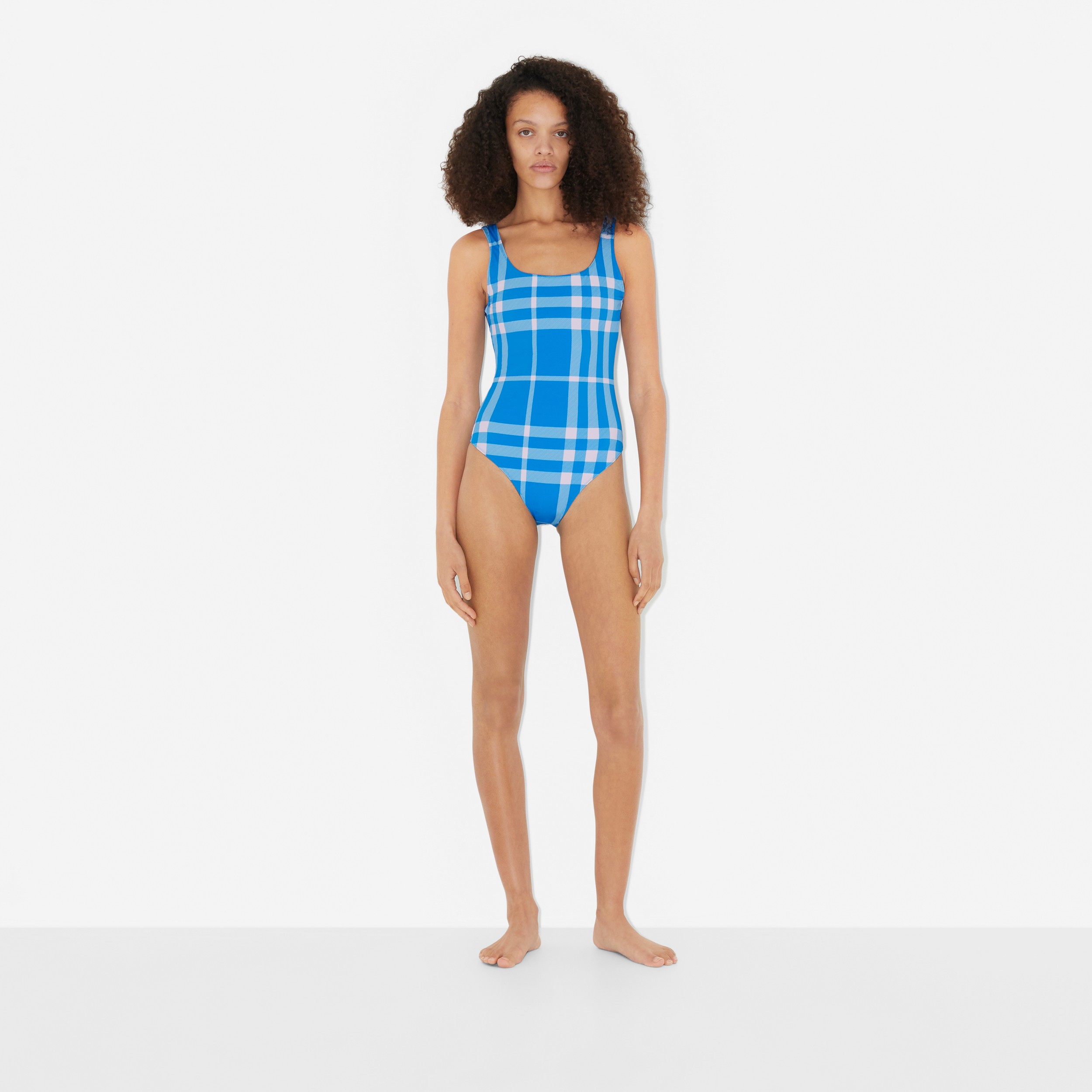Check Stretch Nylon Swimsuit in Vivid Blue - Women | Burberry® Official - 2
